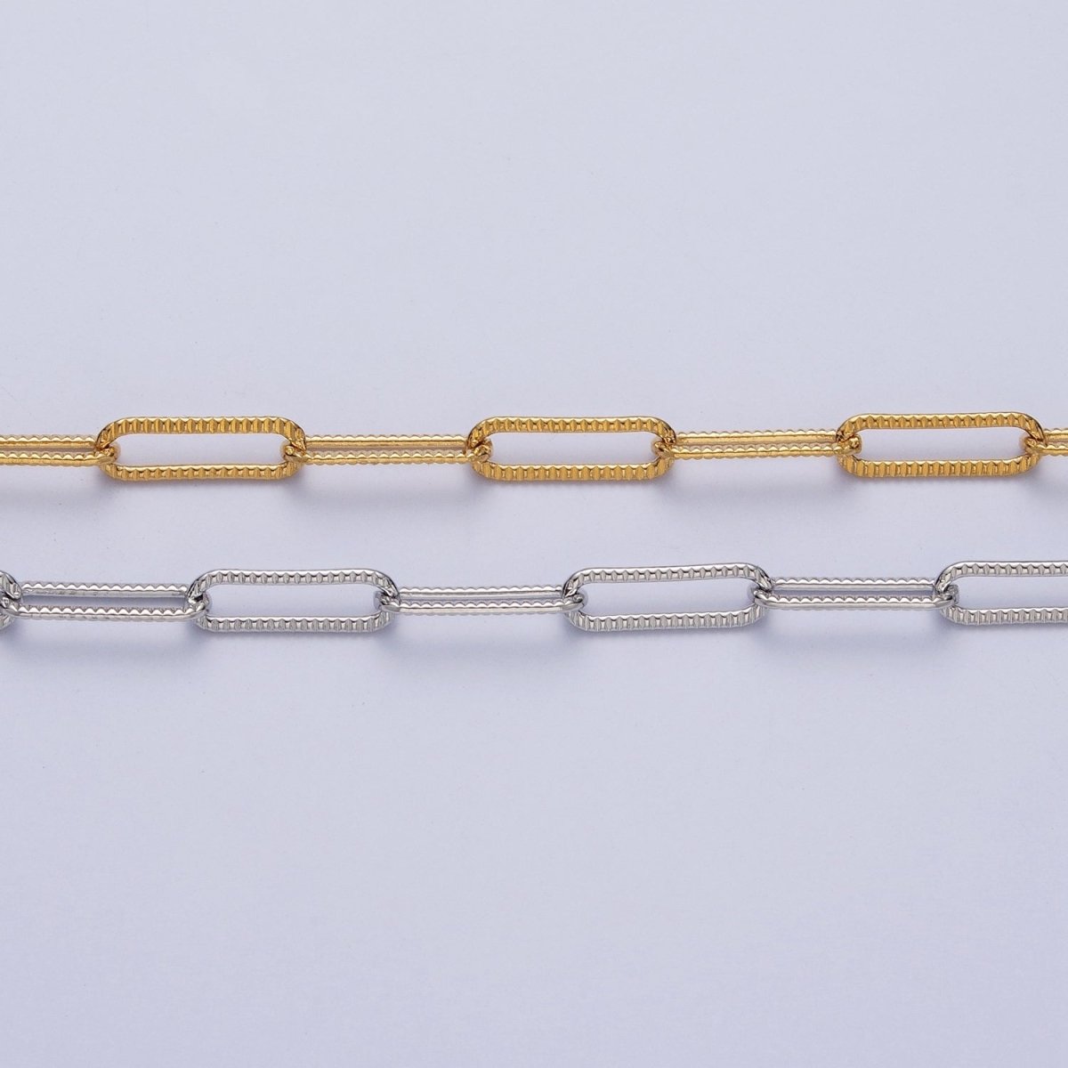 24K Gold Plated Textured Unique Paperclip Chain by Yard For Wholesale Supply in Gold & Silver | ROLL-844 ROLL-845 Clearance Pricing