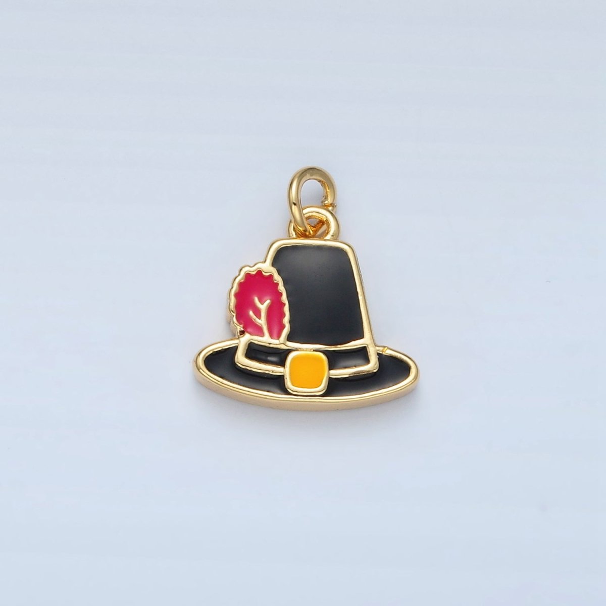 24K Gold Filled Thanksgiving Black Pilgrim Hat Charm in Gold & Silver | N773