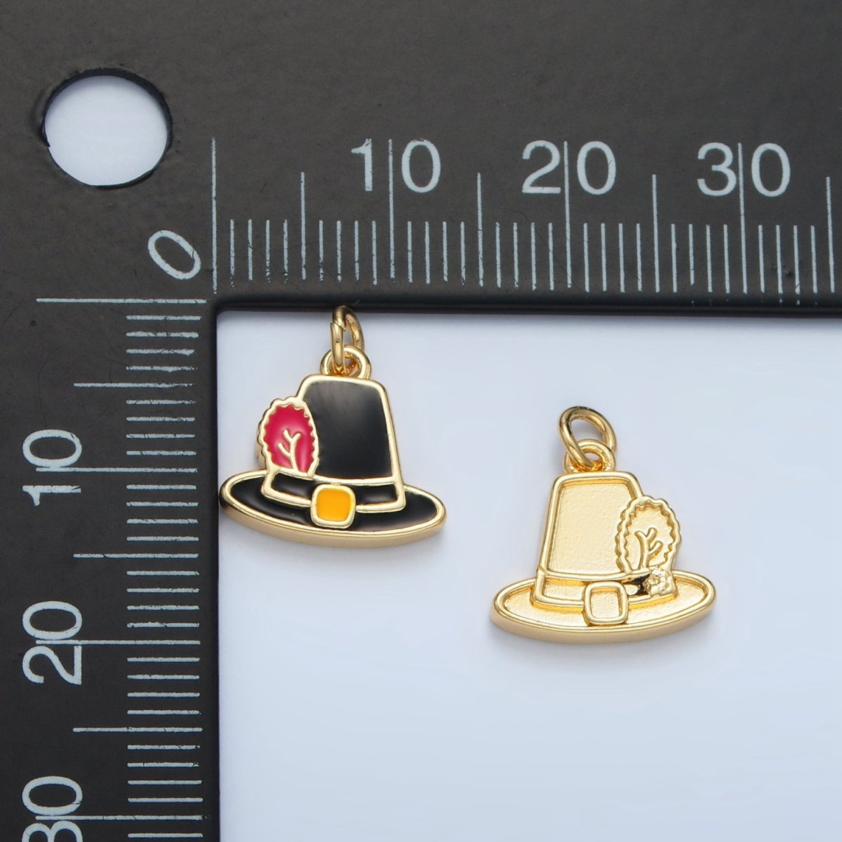24K Gold Filled Thanksgiving Black Pilgrim Hat Charm in Gold & Silver | N773