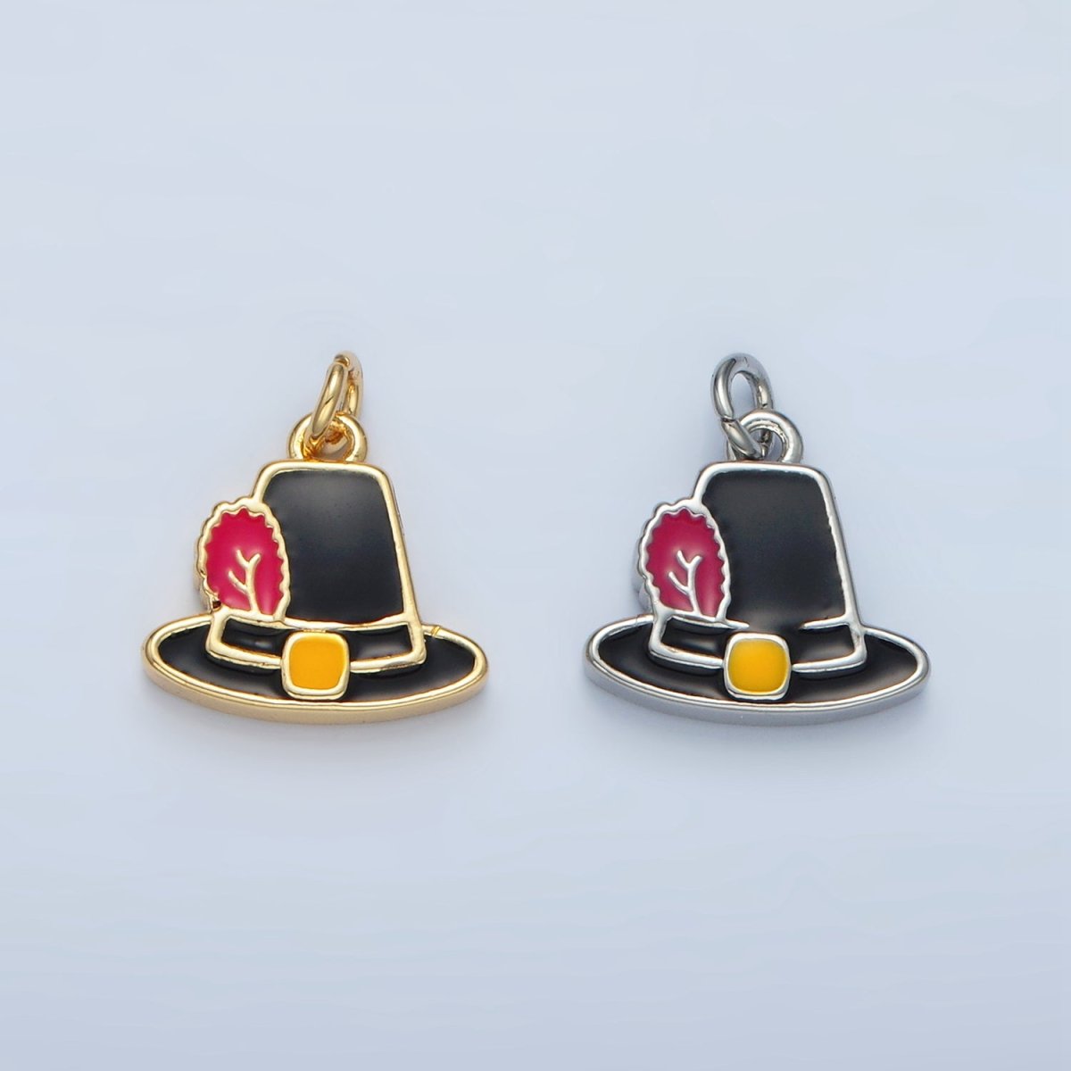 24K Gold Filled Thanksgiving Black Pilgrim Hat Charm in Gold & Silver | N773