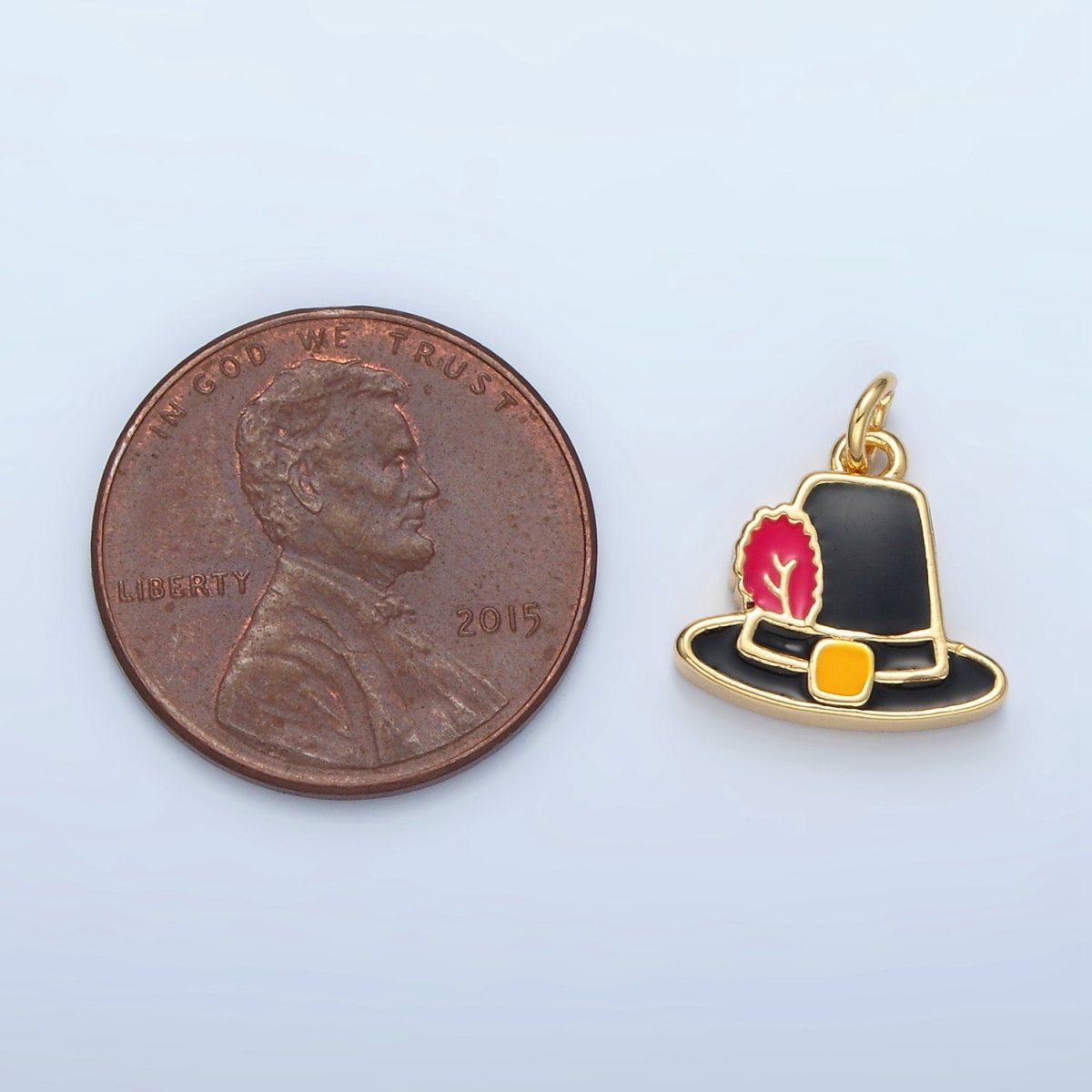 24K Gold Filled Thanksgiving Black Pilgrim Hat Charm in Gold & Silver | N773