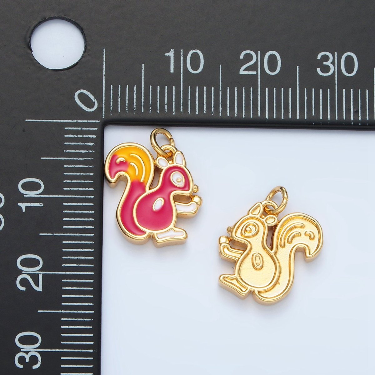 24K Gold Filled Thanksgiving Squirrel Enamel Charm in Gold & Silver | N791