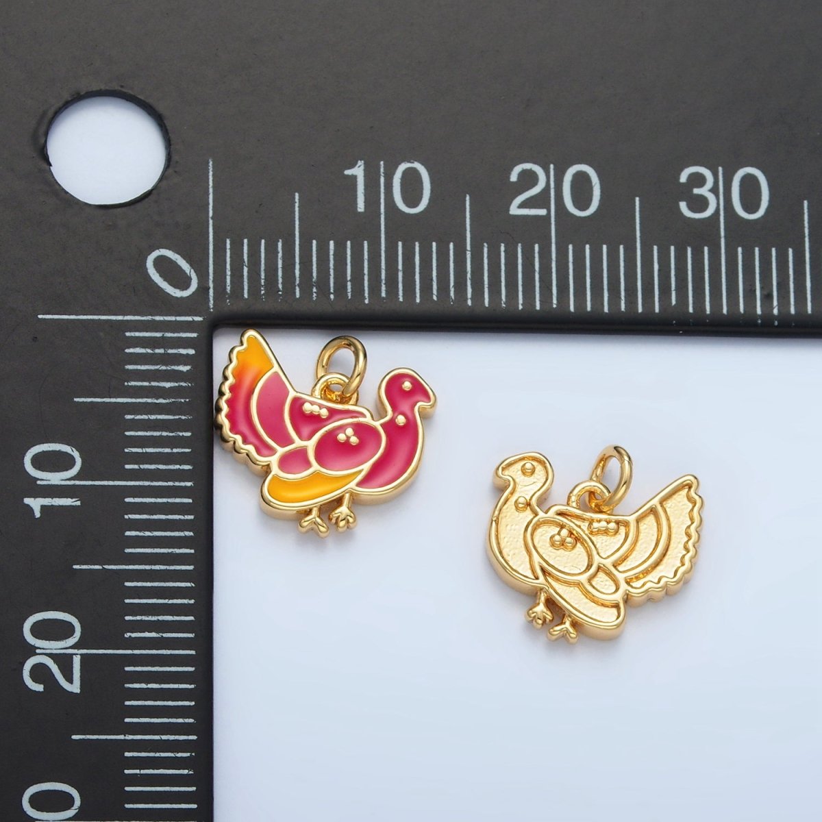 24K Gold Filled Thanksgiving Turkey Bird Charm in Gold & Silver | N460