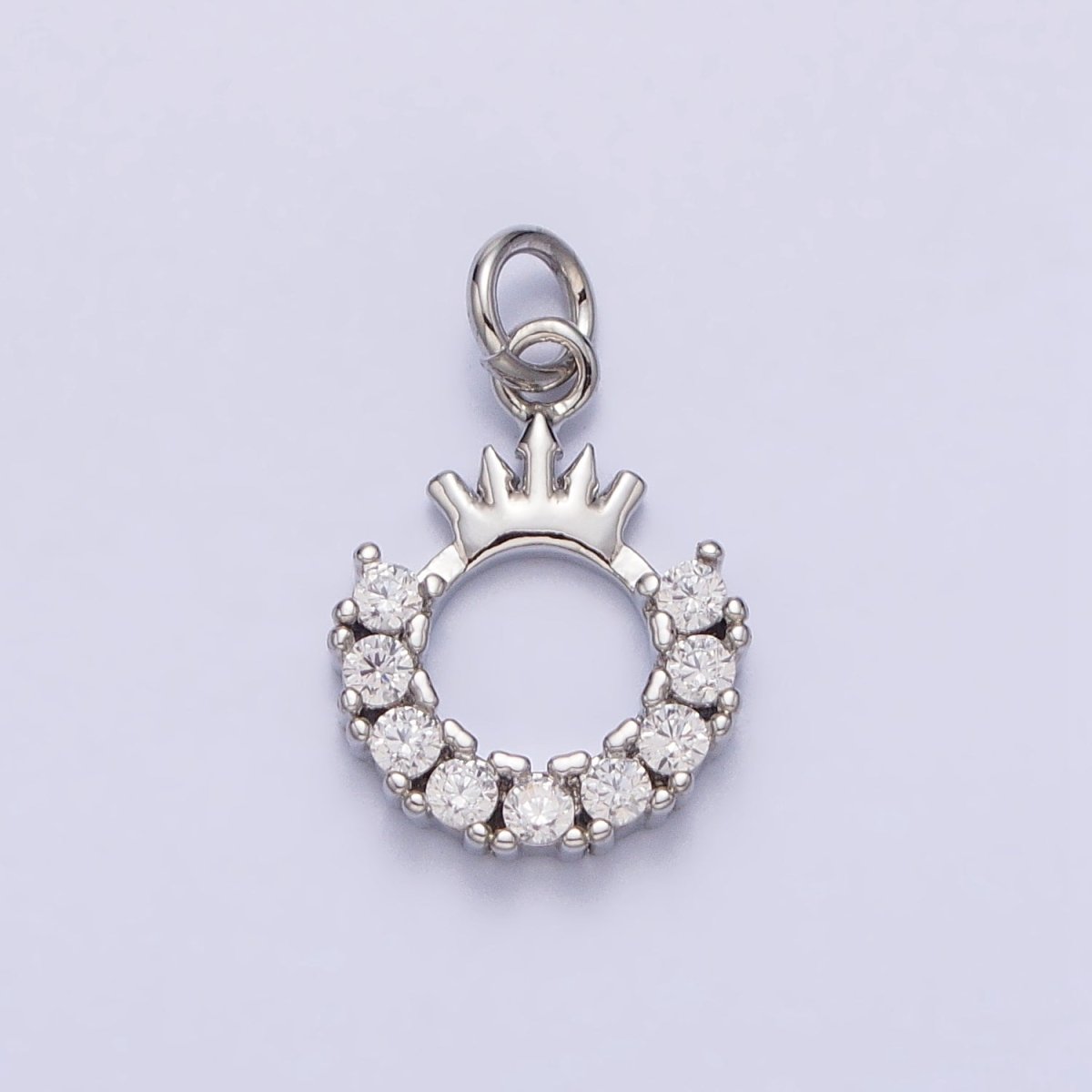 24K Gold Filled Tiara Crown Open Half Round Clear Micro Paved CZ Charm in Gold & Silver | AC258 AC259