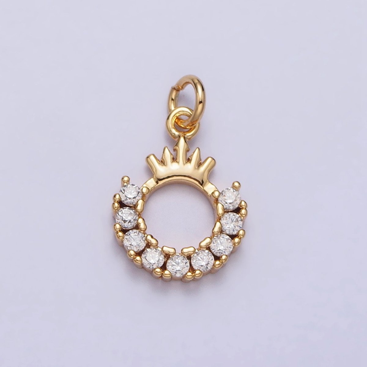 24K Gold Filled Tiara Crown Open Half Round Clear Micro Paved CZ Charm in Gold & Silver | AC258 AC259