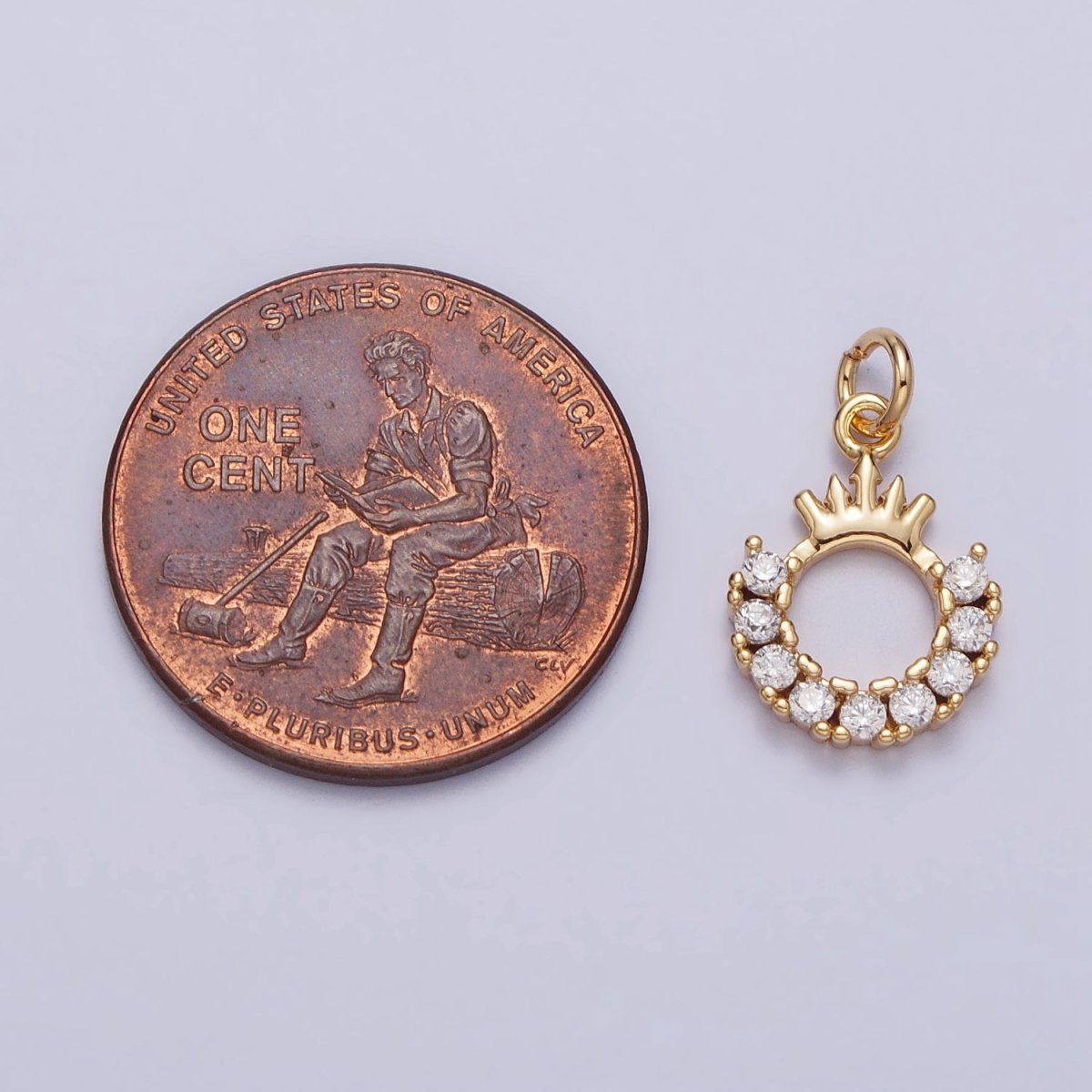 24K Gold Filled Tiara Crown Open Half Round Clear Micro Paved CZ Charm in Gold & Silver | AC258 AC259