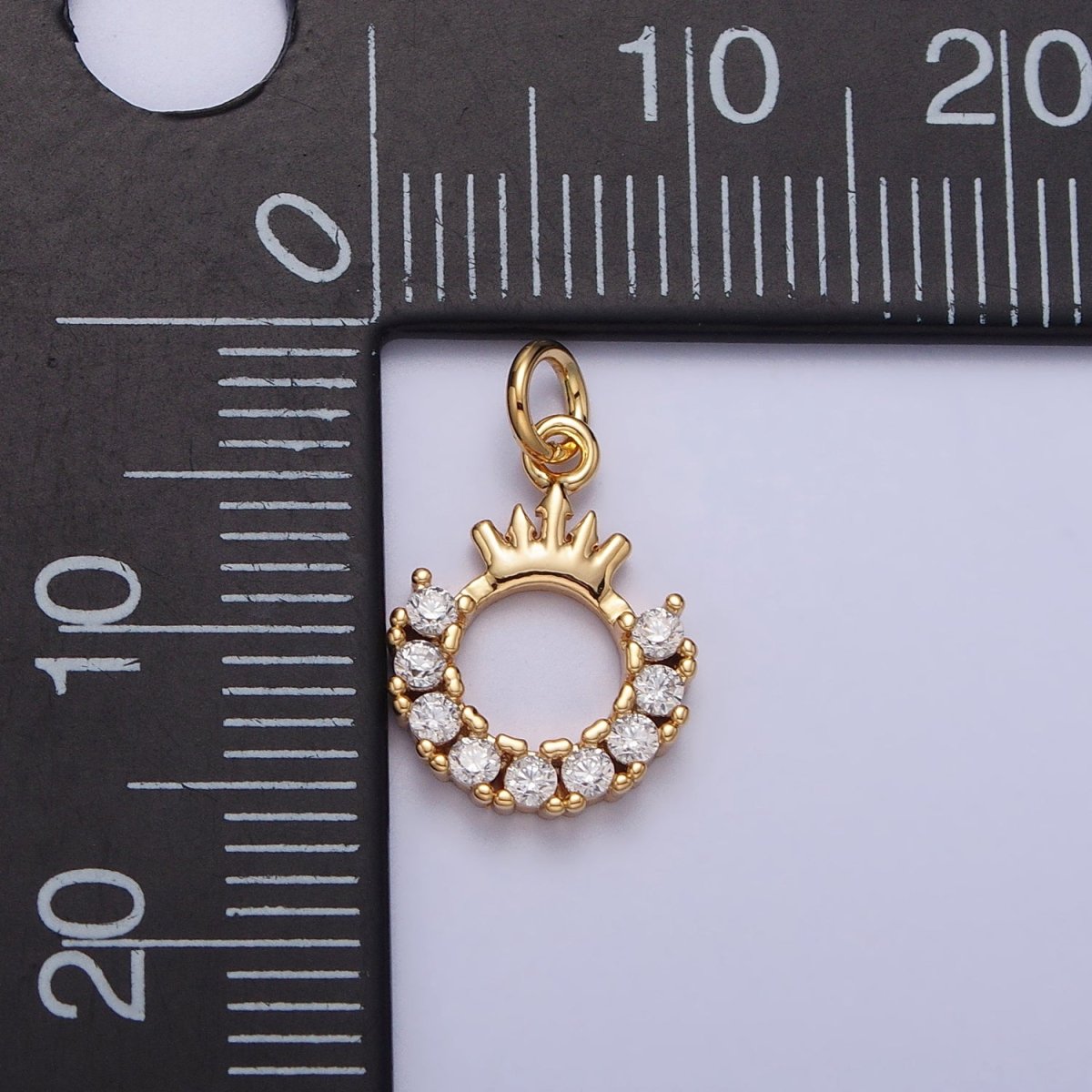 24K Gold Filled Tiara Crown Open Half Round Clear Micro Paved CZ Charm in Gold & Silver | AC258 AC259