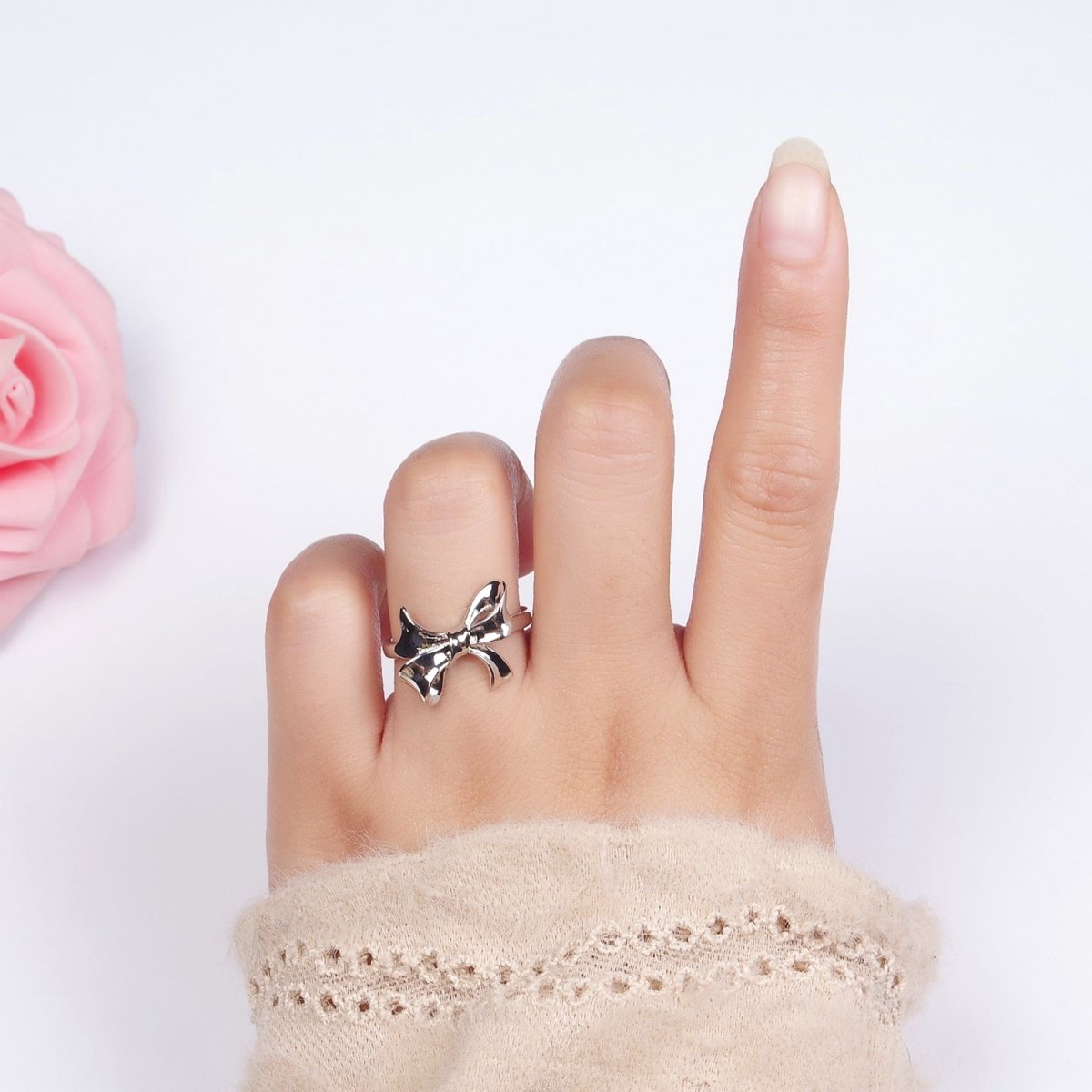 24K Gold Filled Tied Ribbon Bow Minimalist Ring in Gold & Silver | R210 O1383