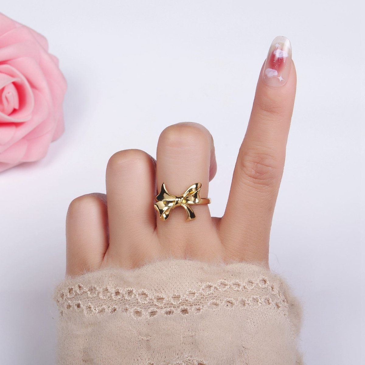24K Gold Filled Tied Ribbon Bow Minimalist Ring in Gold & Silver | R210 O1383