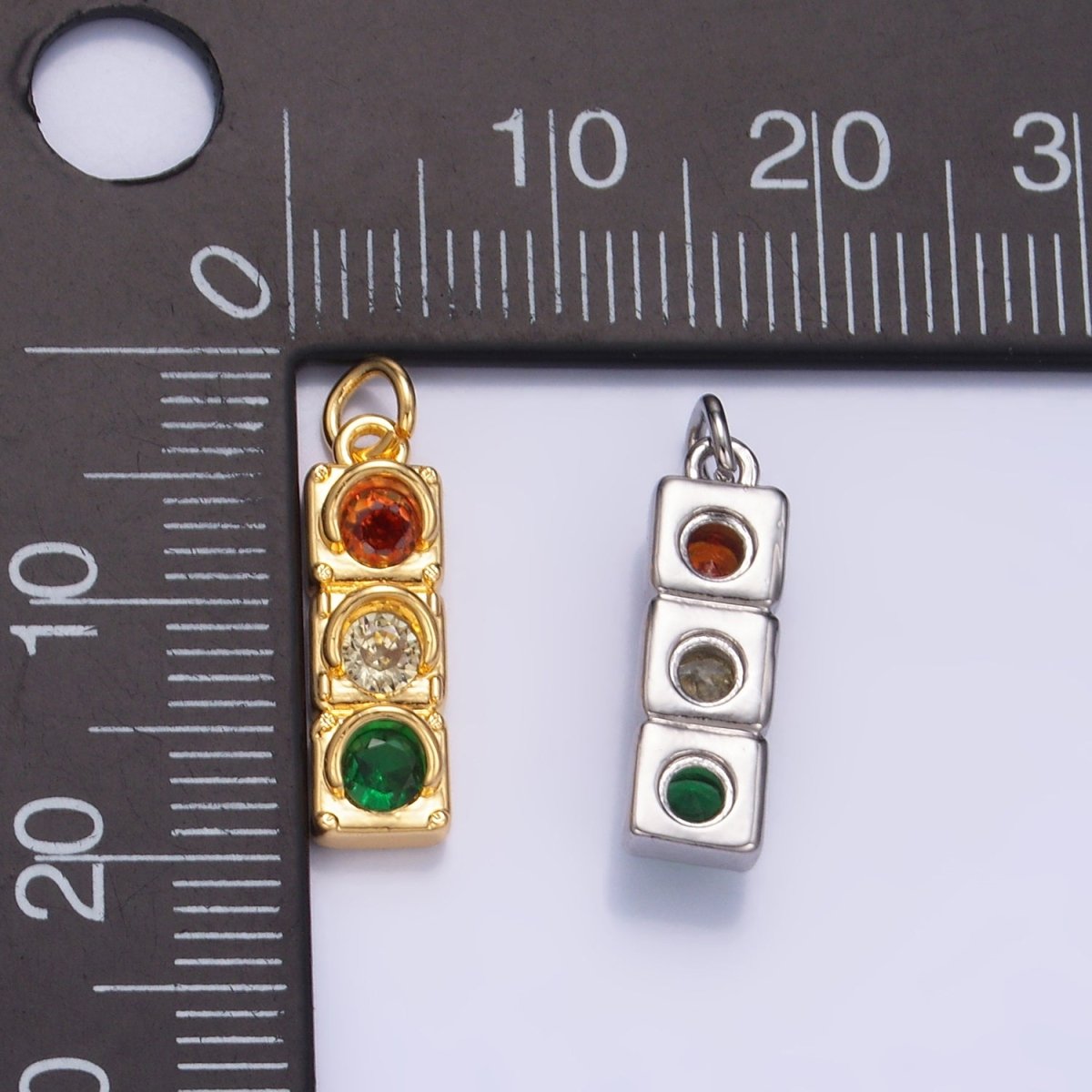 24K Gold Filled Traffic Light CZ Multidimensional 3D Charm | W246