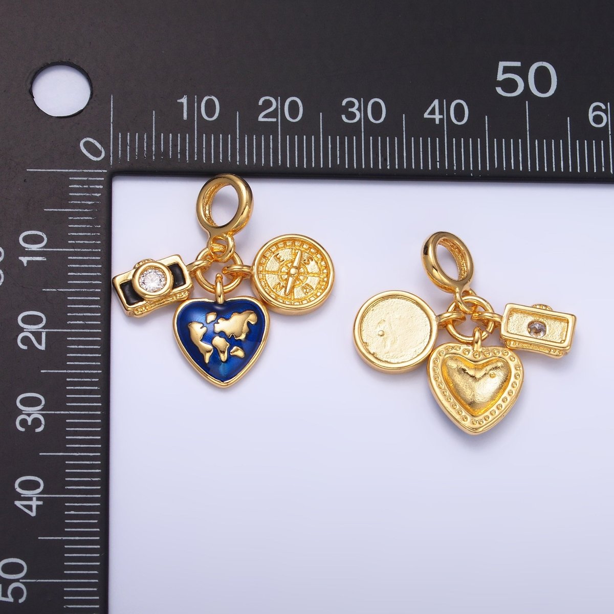 24K Gold Filled Travel Compass World Camera Rhondelle Drop Pendant | E802 - DLUXCA