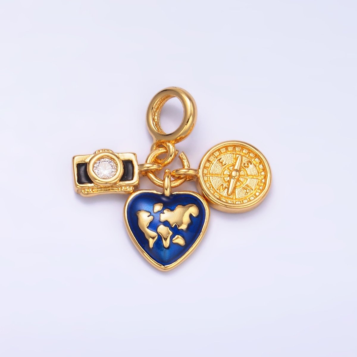 24K Gold Filled Travel Compass World Camera Rhondelle Drop Pendant | E802 - DLUXCA