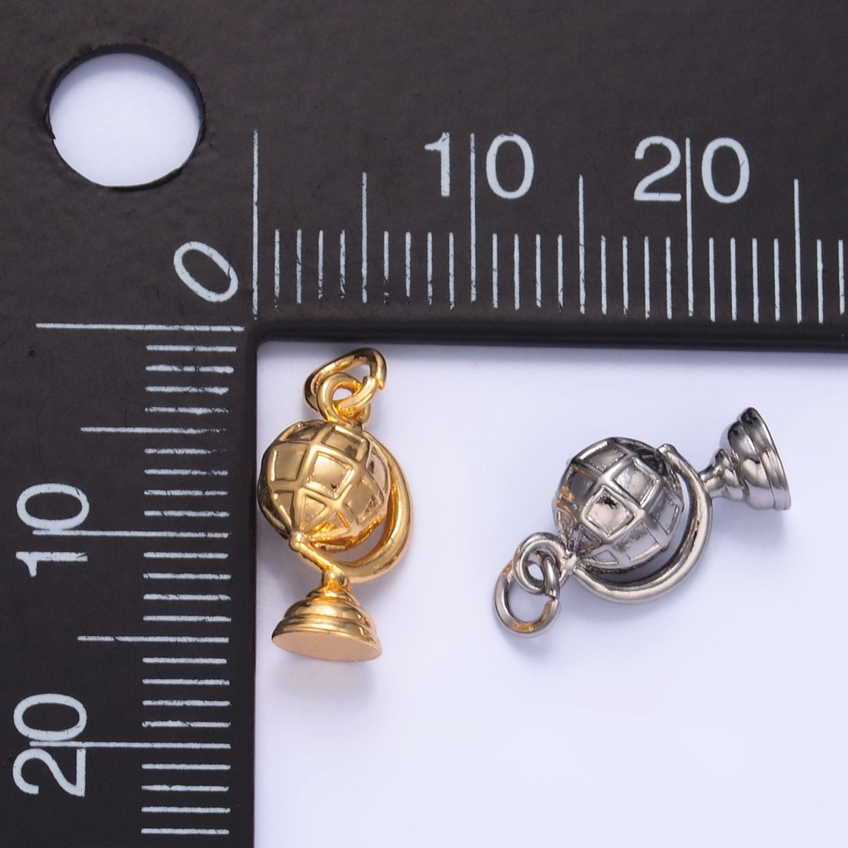 24K Gold Filled Travel World Globe Multidimensional 3D Charm in Gold & Silver | W131