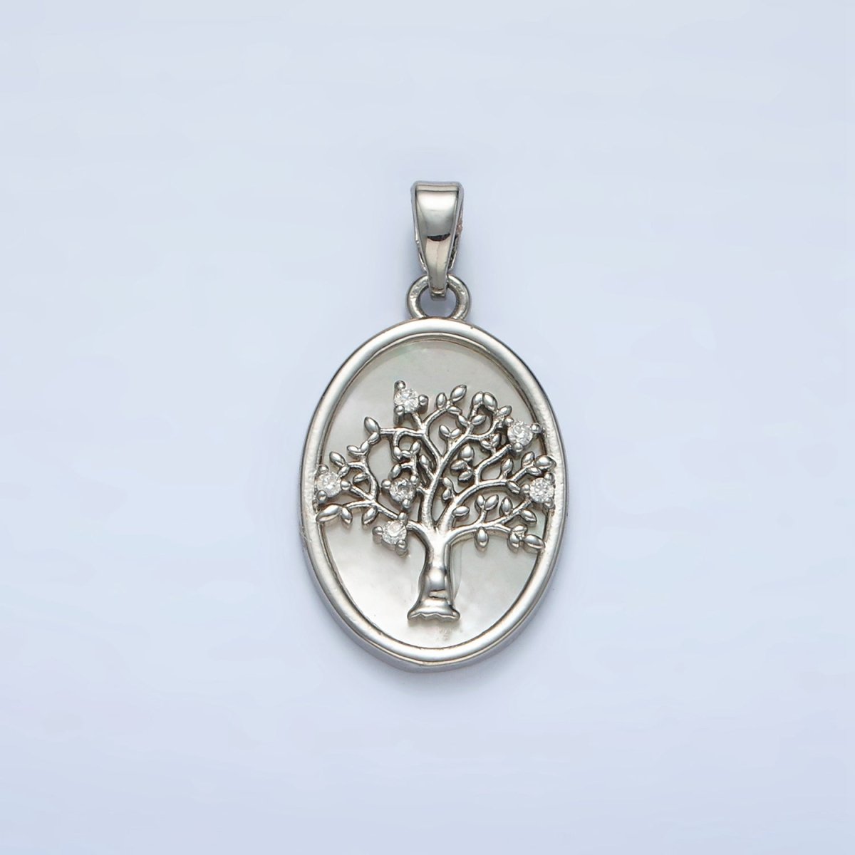 24K Gold Filled Tree CZ Shell Pearl Bezel Oval Pendant in Gold & Silver | AA1525