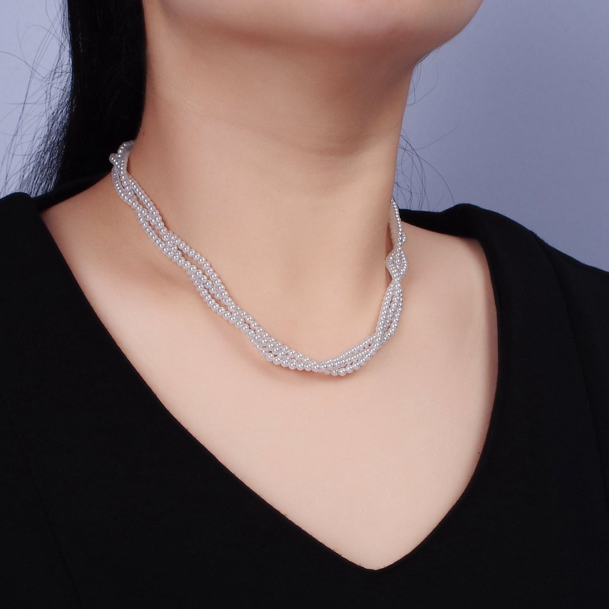 24K Gold Filled Triple 3mm Round Shell Pearl 17 Inch Choker Necklace w. Extender | WA-2330 Clearance Pricing - DLUXCA