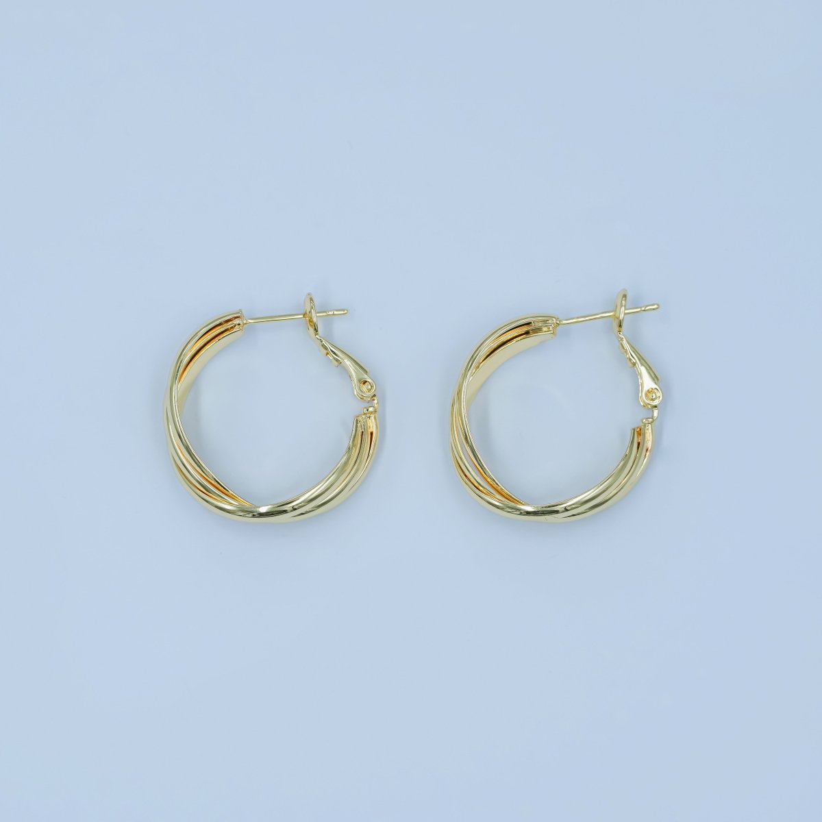 24K Gold Filled Triple Band Geometric Hinge Hoop Earrings | AD1191 - DLUXCA
