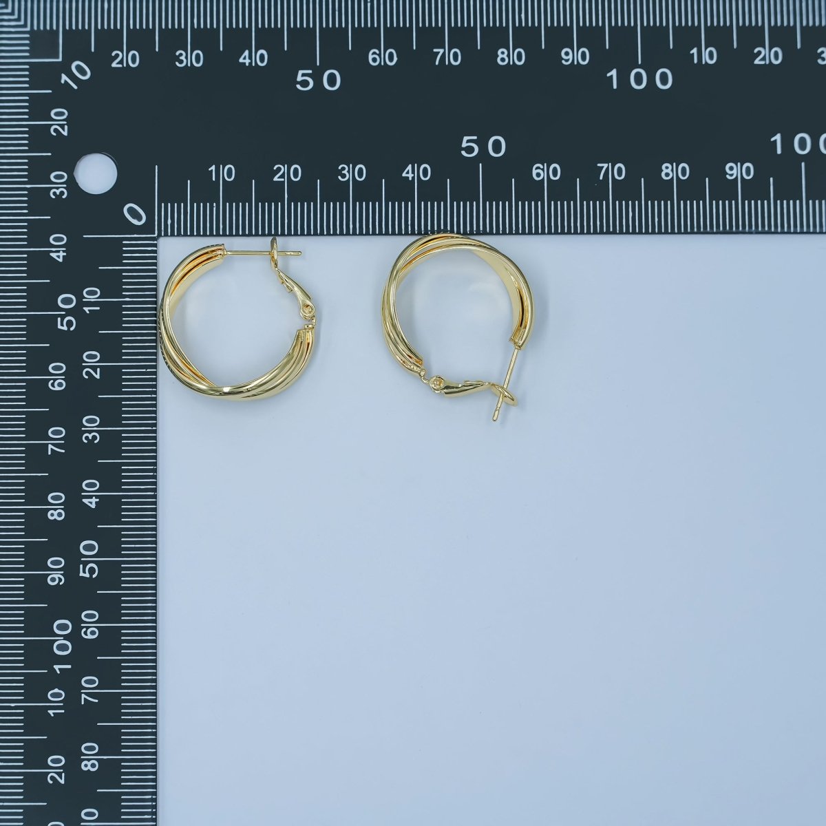 24K Gold Filled Triple Band Geometric Hinge Hoop Earrings | AD1191 - DLUXCA