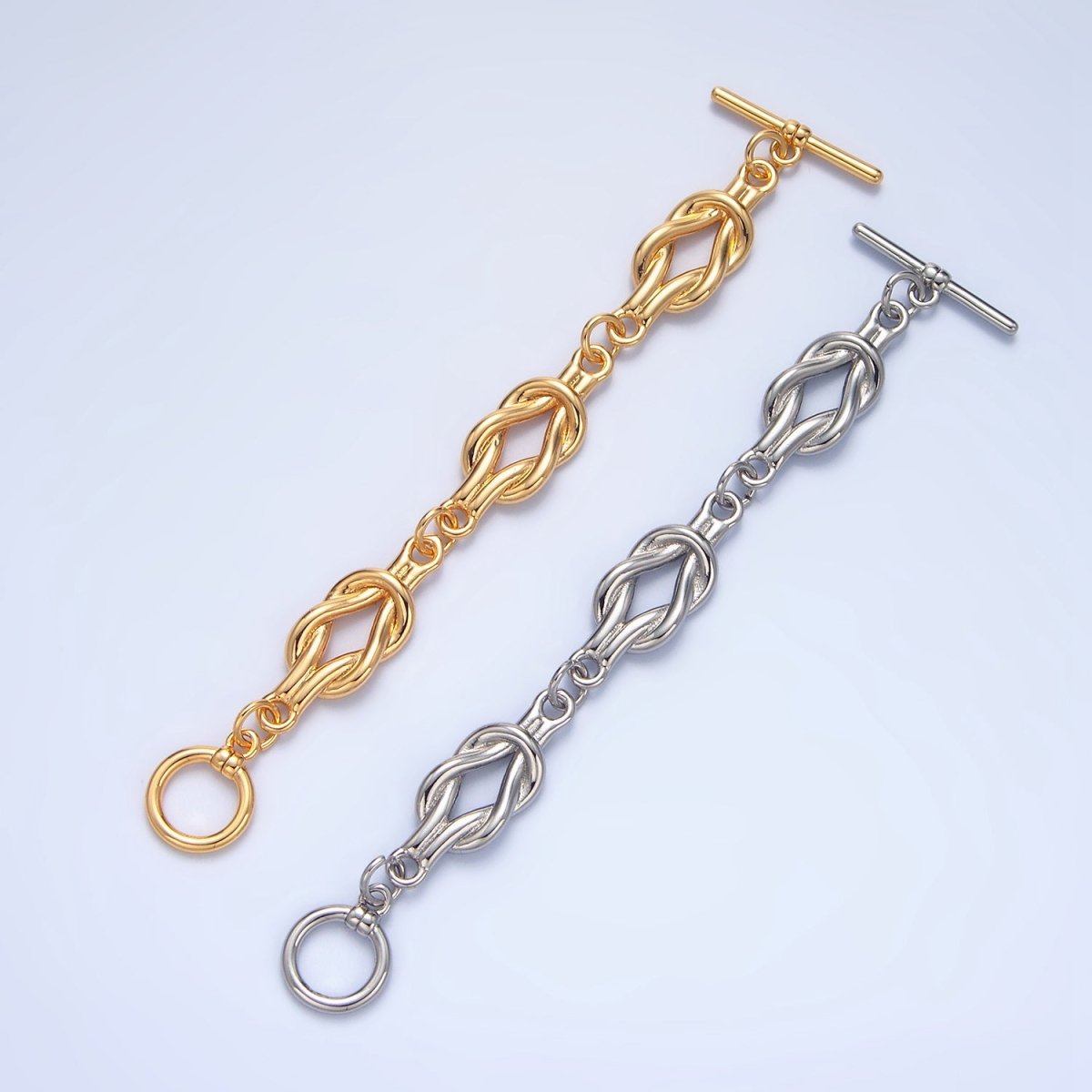 24K Gold Filled Triple Tied Knot Minimalist Toggle Clasps Closure Findings in Gold & Silver | Z996 Z997