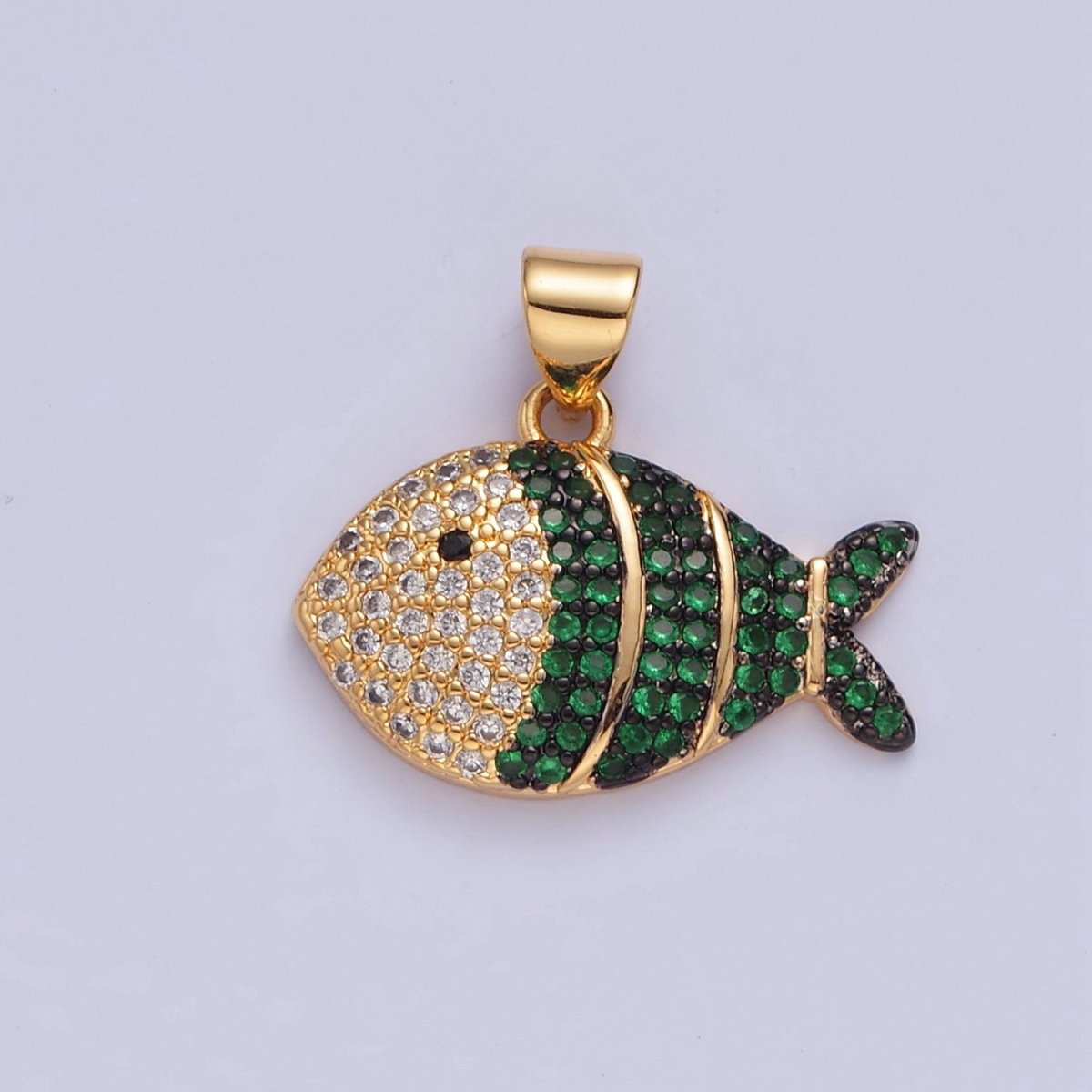 24K Gold Filled Tropical Clown Fish Green, Blue, Fuchsia, Clear Micro Paved CZ Pendant I-179 I-183 I-192 I-206