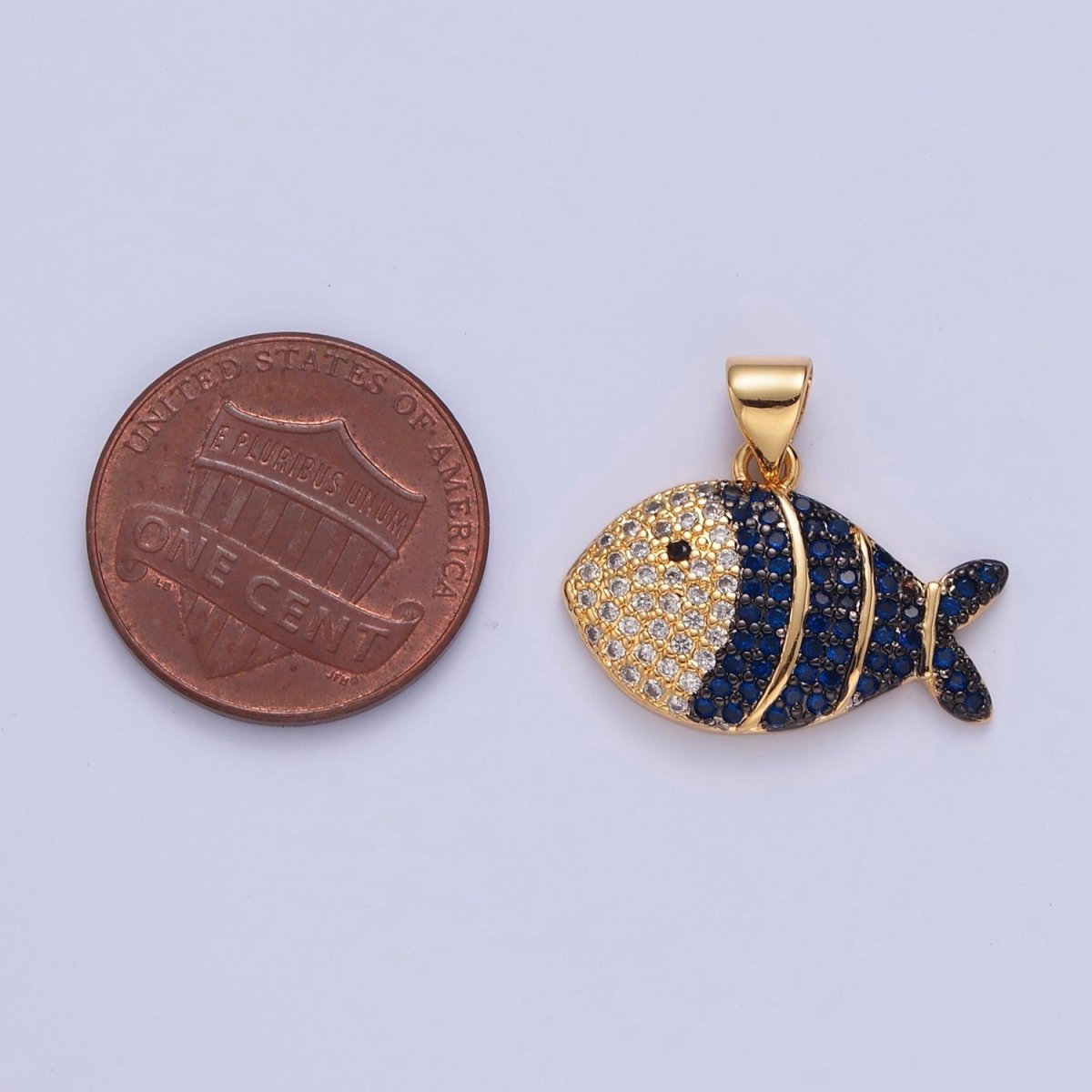 24K Gold Filled Tropical Clown Fish Green, Blue, Fuchsia, Clear Micro Paved CZ Pendant I-179 I-183 I-192 I-206