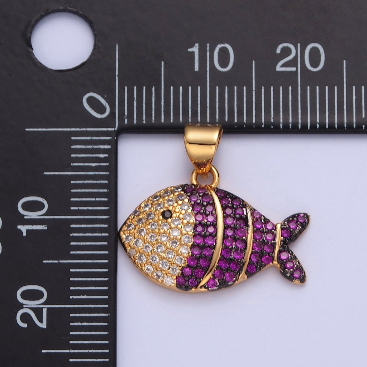 24K Gold Filled Tropical Clown Fish Green, Blue, Fuchsia, Clear Micro Paved CZ Pendant I-179 I-183 I-192 I-206