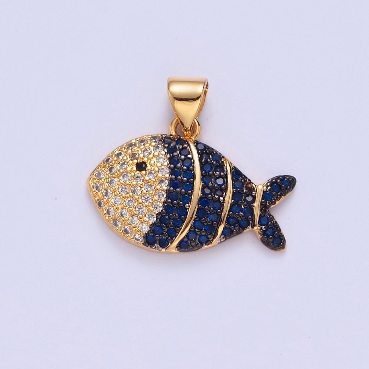 24K Gold Filled Tropical Clown Fish Green, Blue, Fuchsia, Clear Micro Paved CZ Pendant I-179 I-183 I-192 I-206