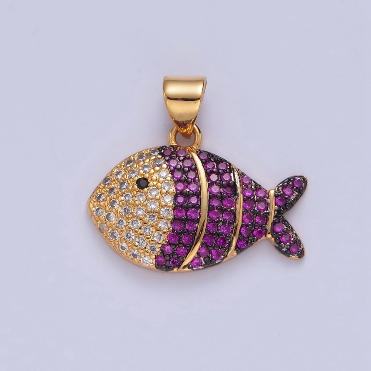 24K Gold Filled Tropical Clown Fish Green, Blue, Fuchsia, Clear Micro Paved CZ Pendant I-179 I-183 I-192 I-206