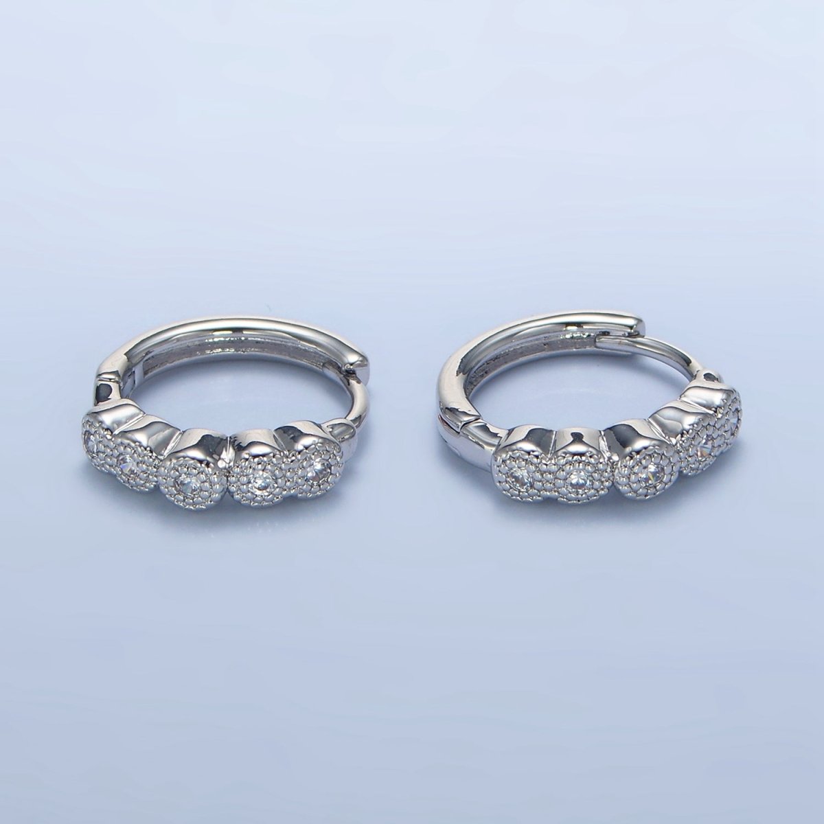 24K Gold Filled Turquoise, Clear CZ Round Dotted Huggie Earrings | P157 P158