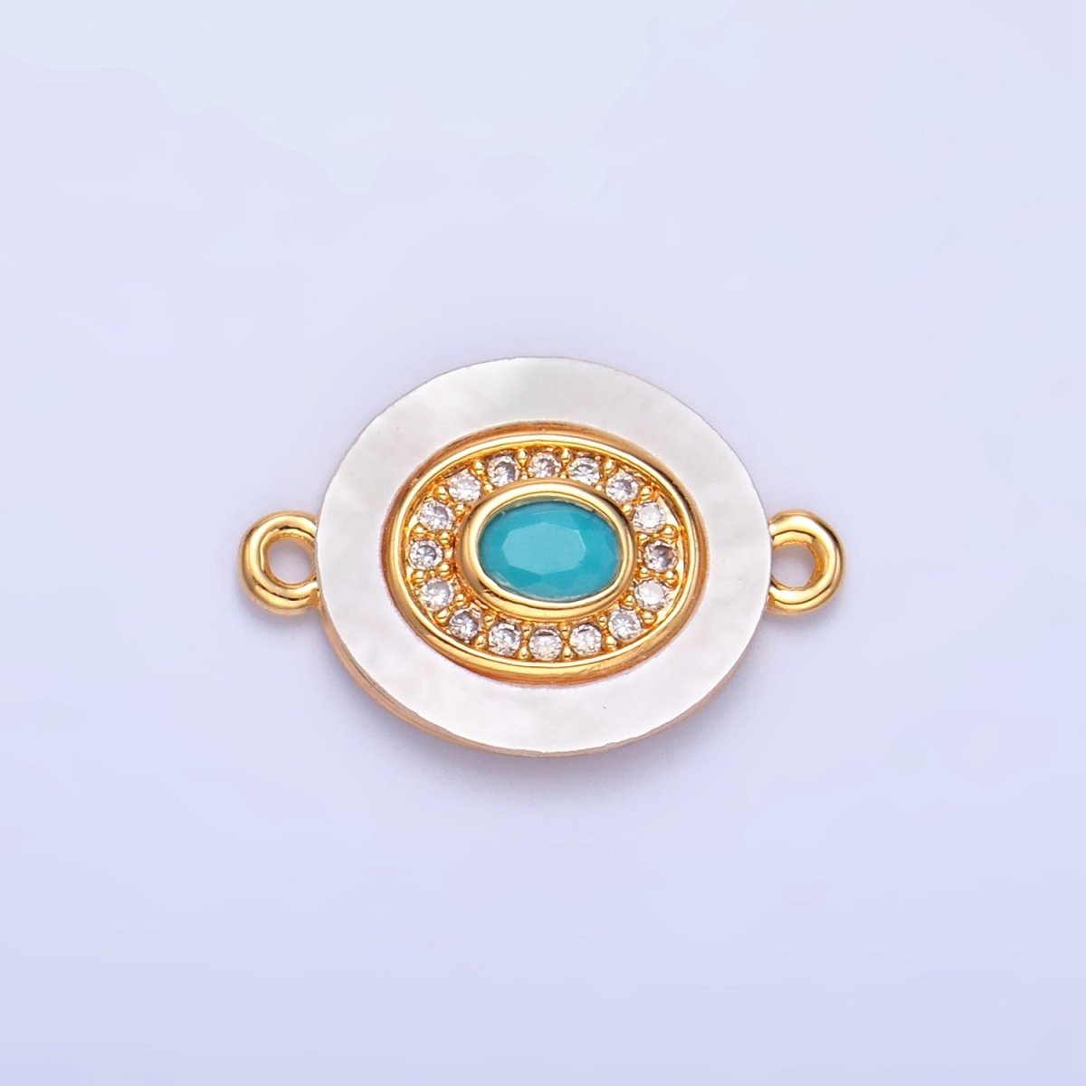 24K Gold Filled Turquoise, Green, Red CZ Shell Pearl Oval Connector | F823 F825 F831
