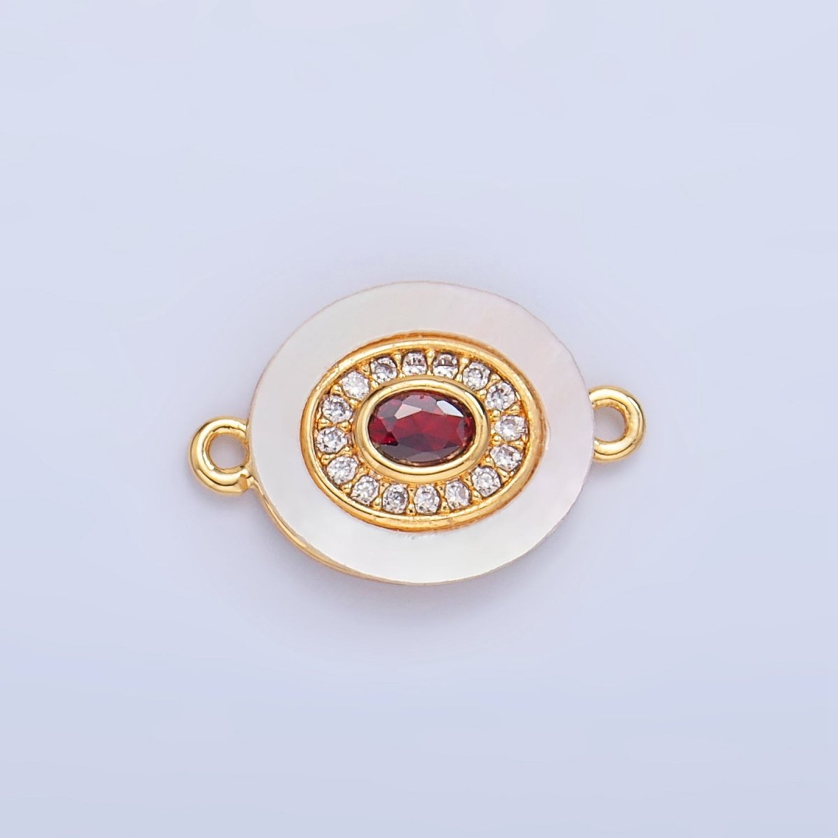 24K Gold Filled Turquoise, Green, Red CZ Shell Pearl Oval Connector | F823 F825 F831