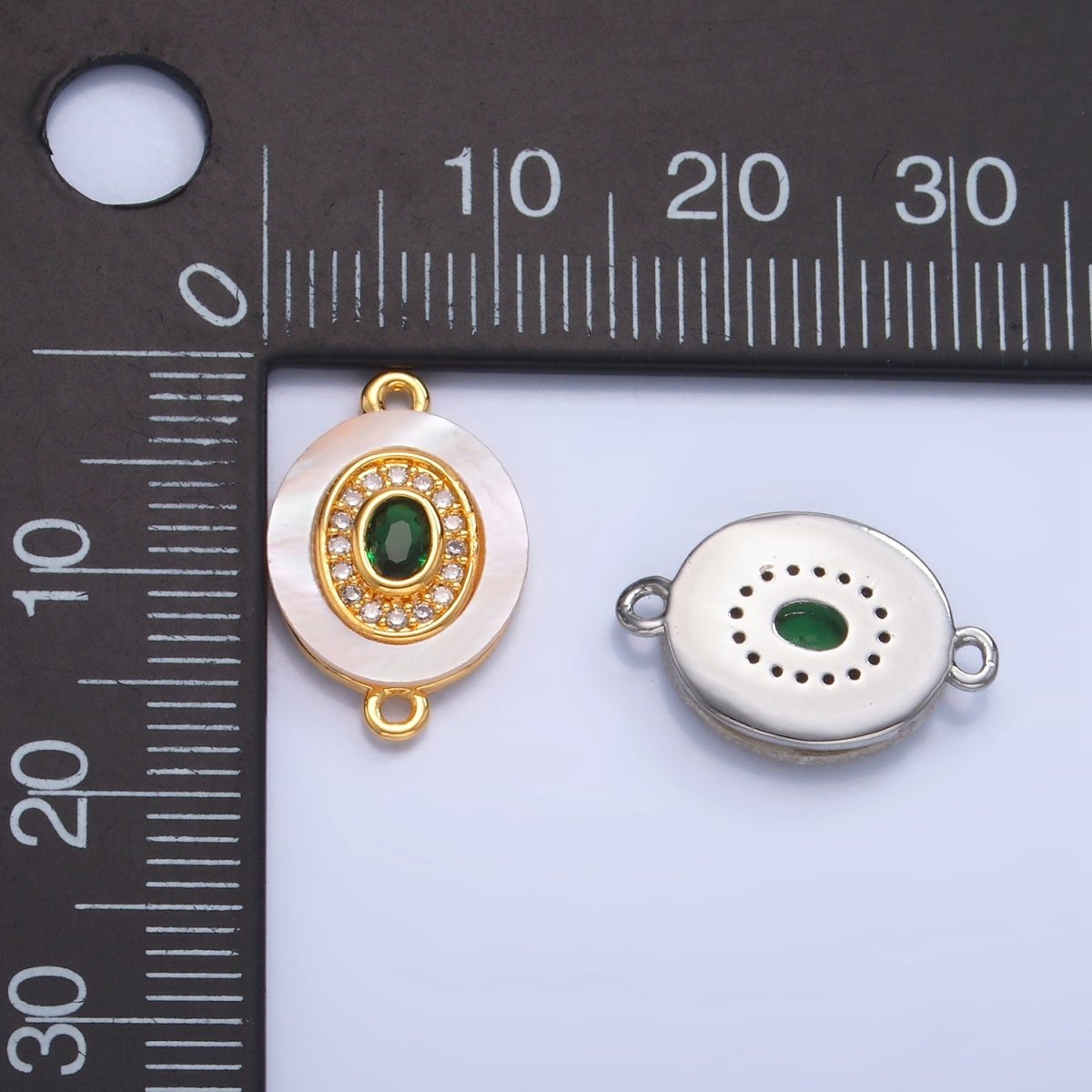 24K Gold Filled Turquoise, Green, Red CZ Shell Pearl Oval Connector | F823 F825 F831