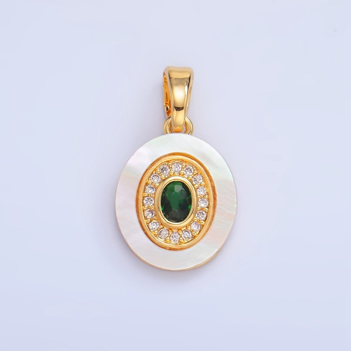 24K Gold Filled Turquoise, Green, Red CZ Shell Pearl Oval Pendant | AA1041 - AA1043