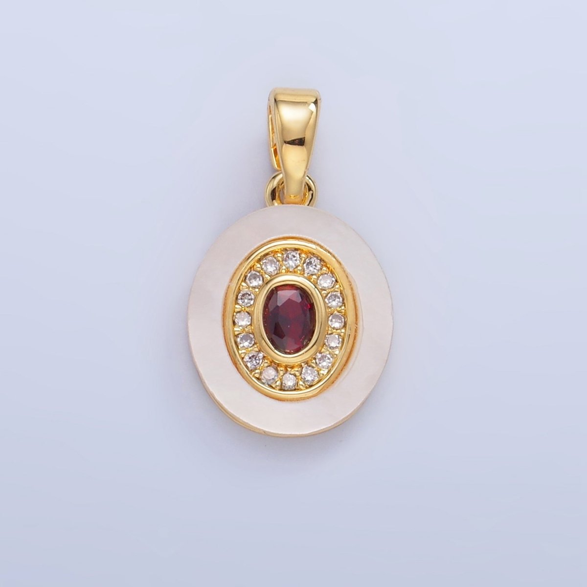 24K Gold Filled Turquoise, Green, Red CZ Shell Pearl Oval Pendant | AA1041 - AA1043