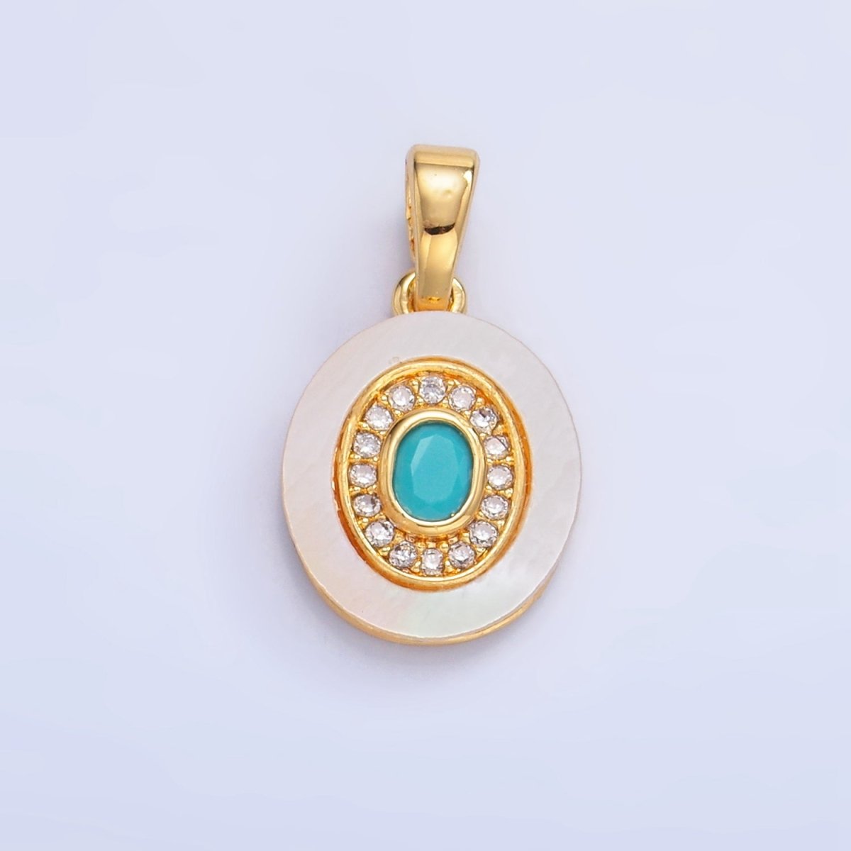 24K Gold Filled Turquoise, Green, Red CZ Shell Pearl Oval Pendant | AA1041 - AA1043