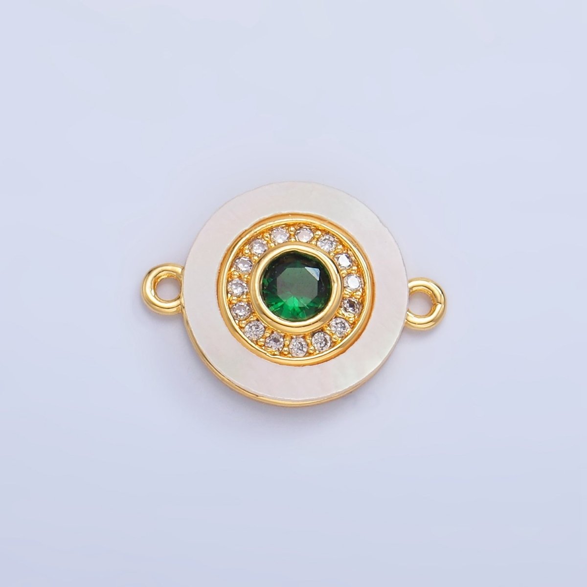 24K Gold Filled Turquoise, Green, Red CZ Shell Pearl Round Connector | F769 - F793