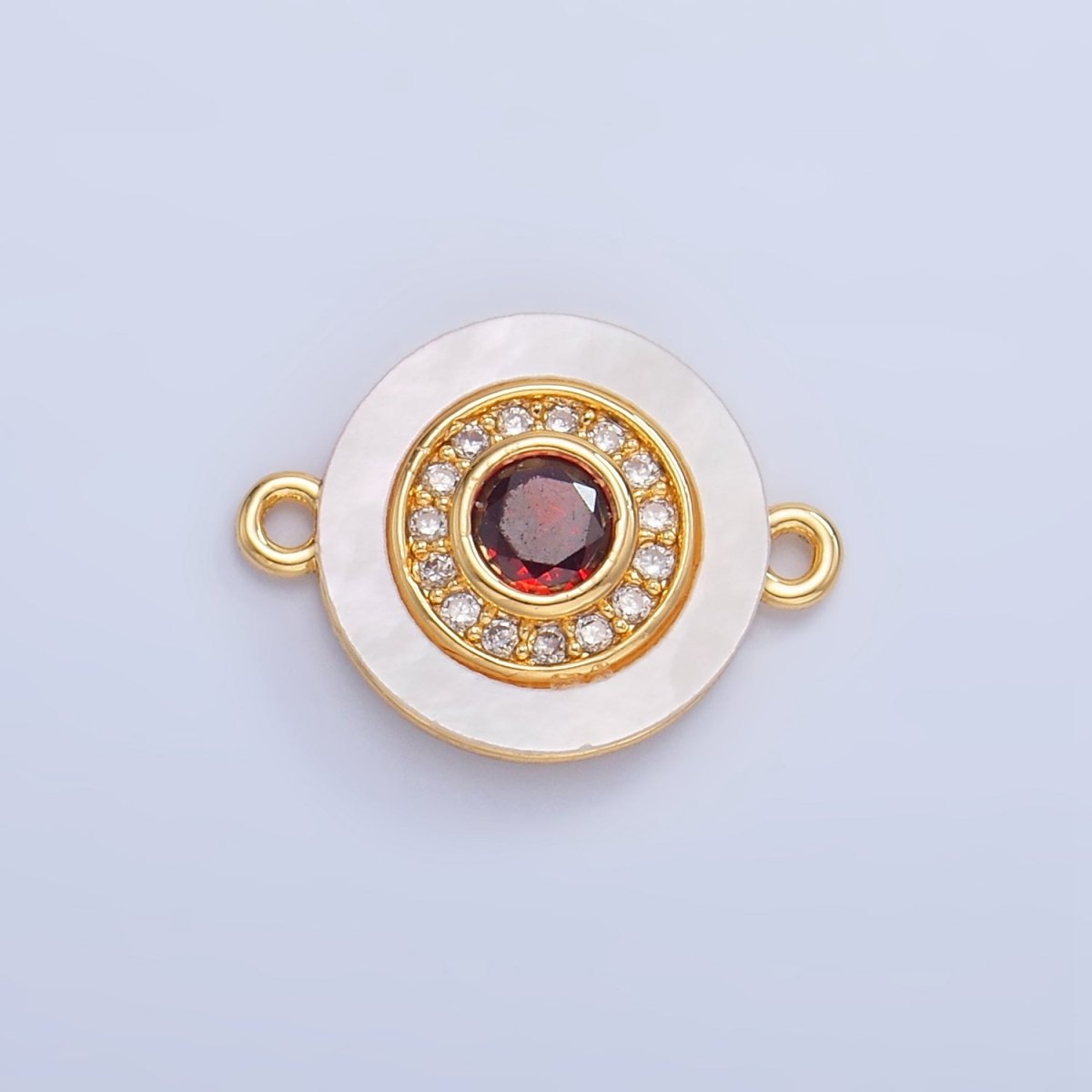 24K Gold Filled Turquoise, Green, Red CZ Shell Pearl Round Connector | F769 - F793