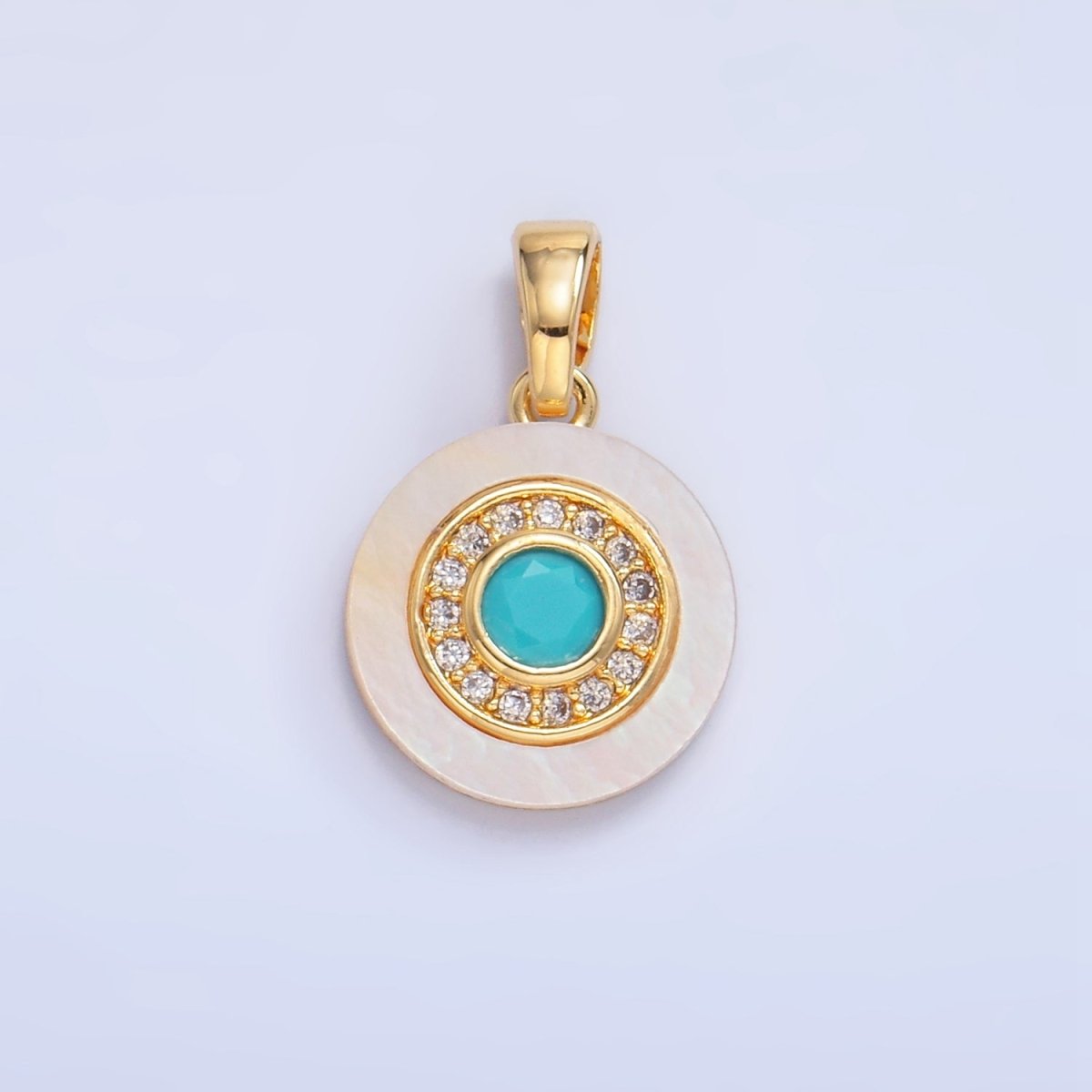 24K Gold Filled Turquoise, Green, Red CZ Shell Pearl Round Pendant | AA1038 - AA1040