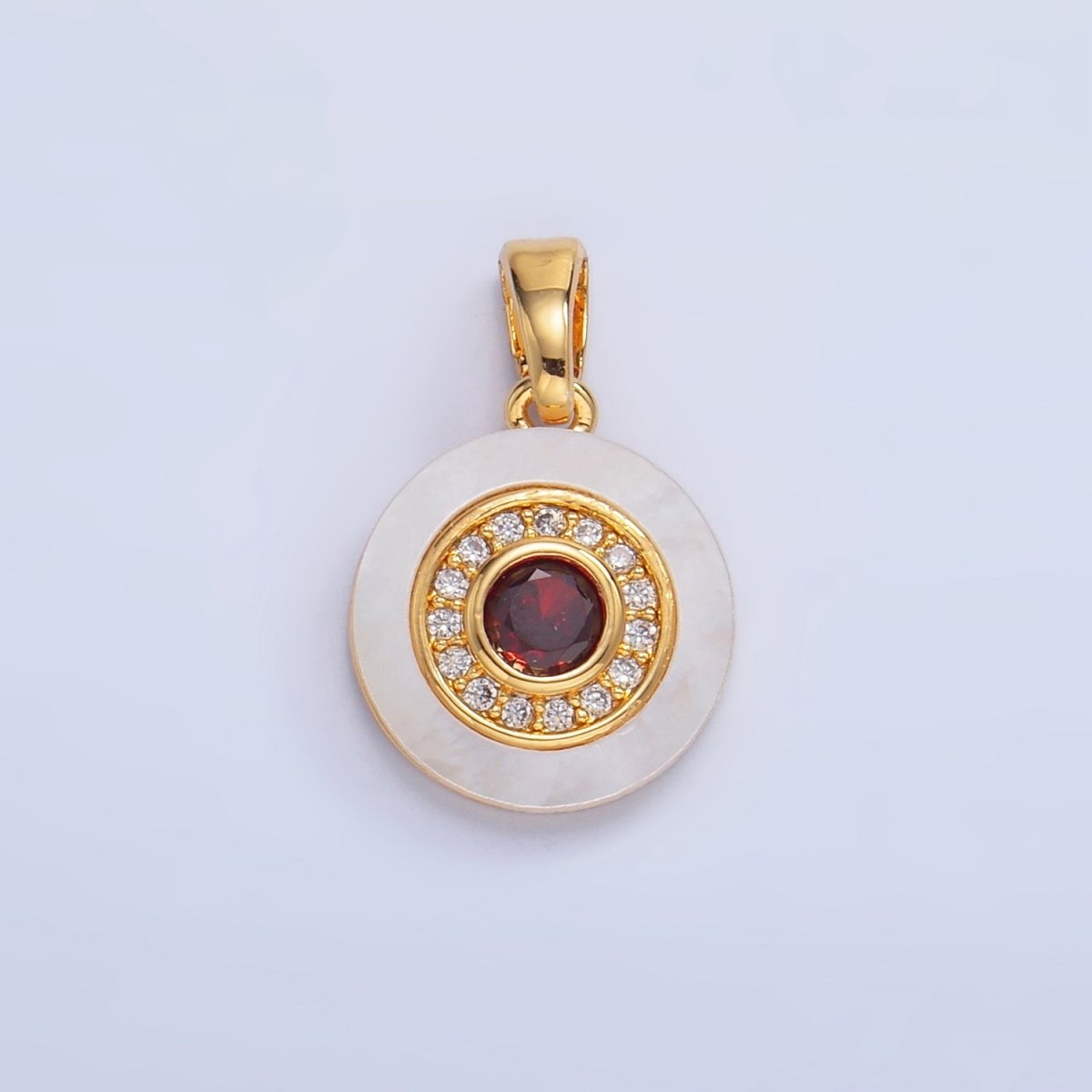 24K Gold Filled Turquoise, Green, Red CZ Shell Pearl Round Pendant | AA1038 - AA1040