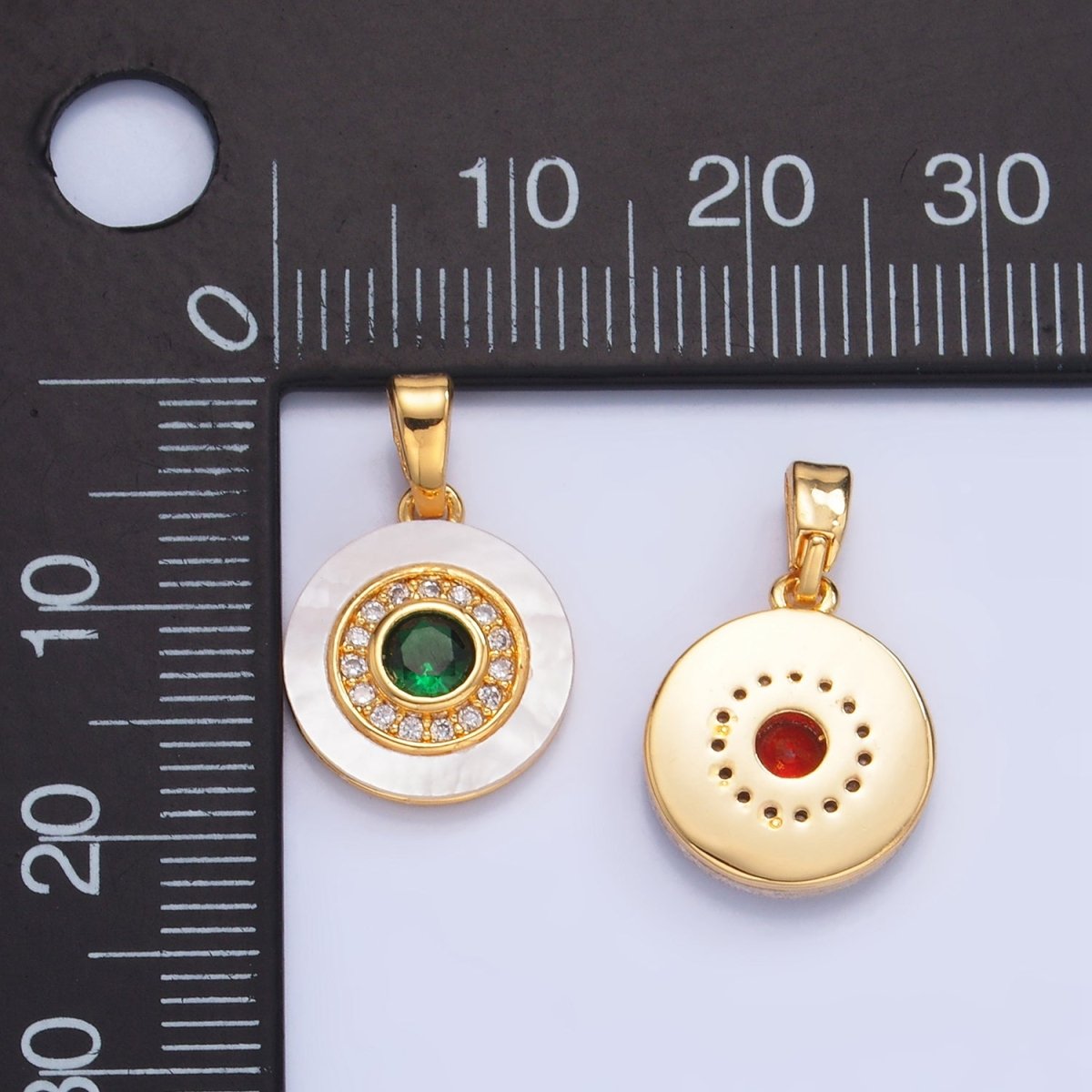 24K Gold Filled Turquoise, Green, Red CZ Shell Pearl Round Pendant | AA1038 - AA1040