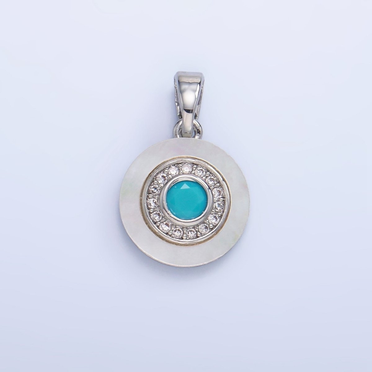 24K Gold Filled Turquoise, Green, Red CZ Shell Pearl Round Pendant | AA1038 - AA1040