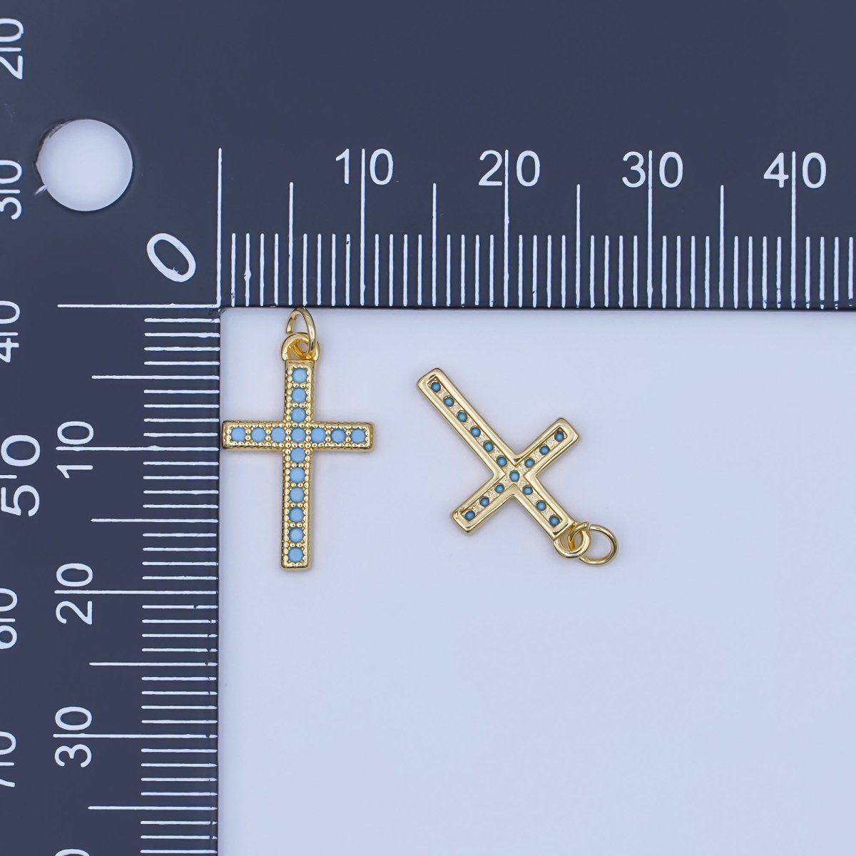 24K Gold Filled Turquoise Micro Paved Religious Cross Charm | AF440 - DLUXCA
