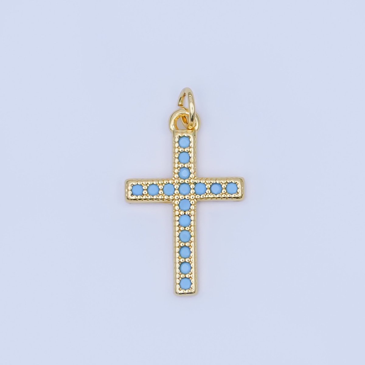 24K Gold Filled Turquoise Micro Paved Religious Cross Charm | AF440 - DLUXCA