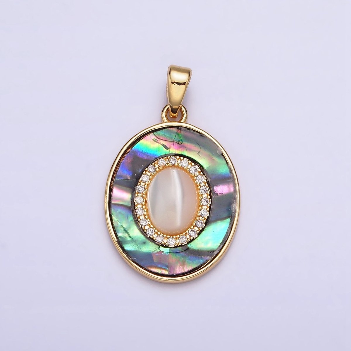 24K Gold Filled Turquoise, Pearl, Abalone Micro Paved CZ Shell Pearl, Abalone Pendant | AA595 - AA597