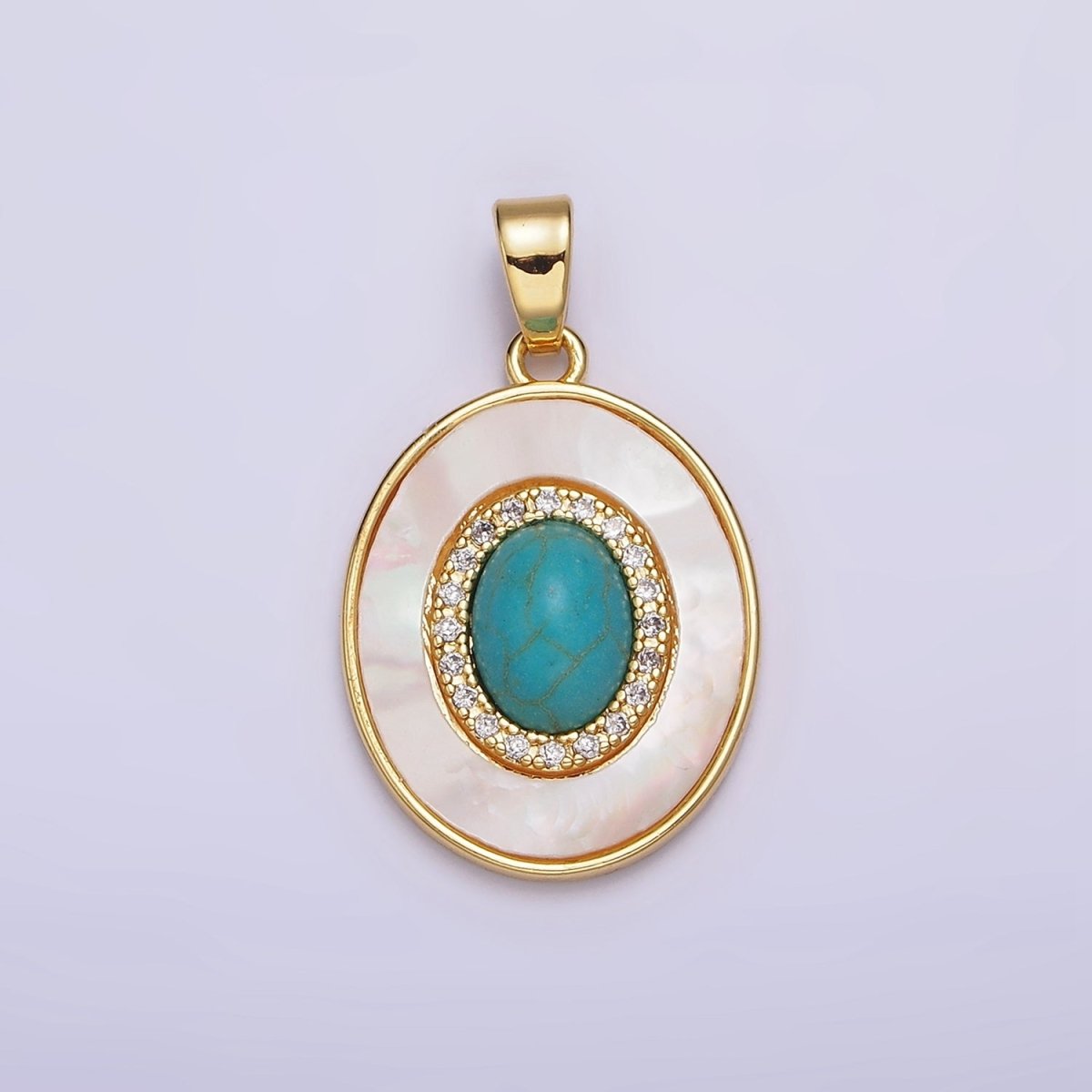 24K Gold Filled Turquoise, Pearl, Abalone Micro Paved CZ Shell Pearl, Abalone Pendant | AA595 - AA597