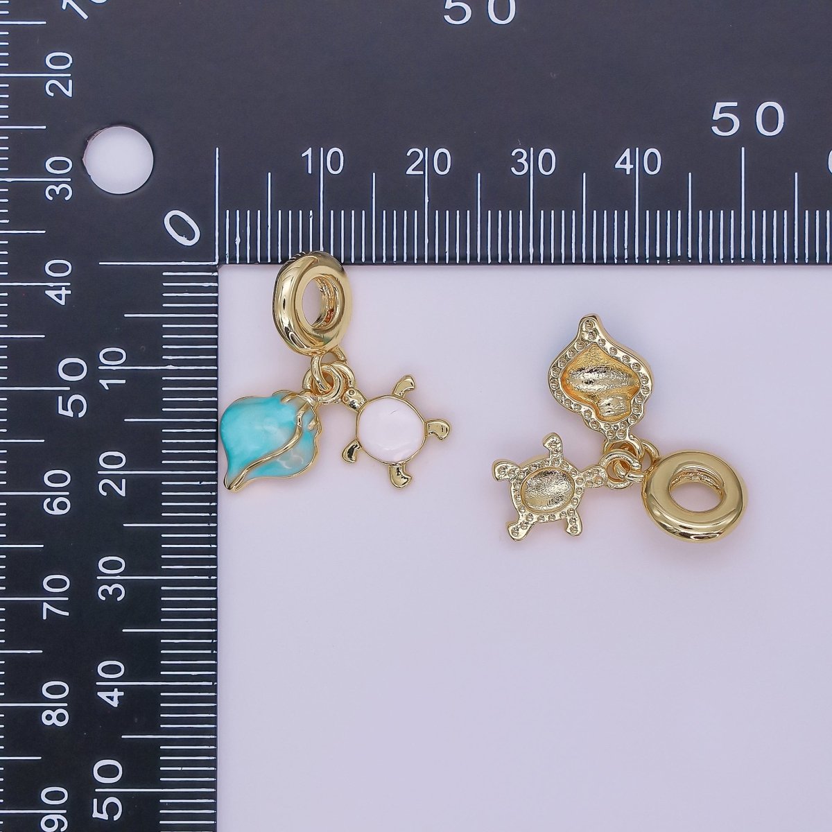 24K Gold Filled Turtle Sea Shell Enamel Rhondelle Drop Pendant | AF419 - DLUXCA