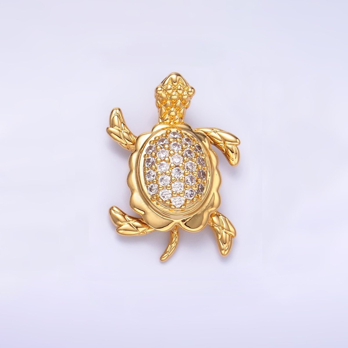 24K Gold Filled Turtle Tortoise Micro Paved CZ Back Loop Pendant in Gold & Silver | AA1079
