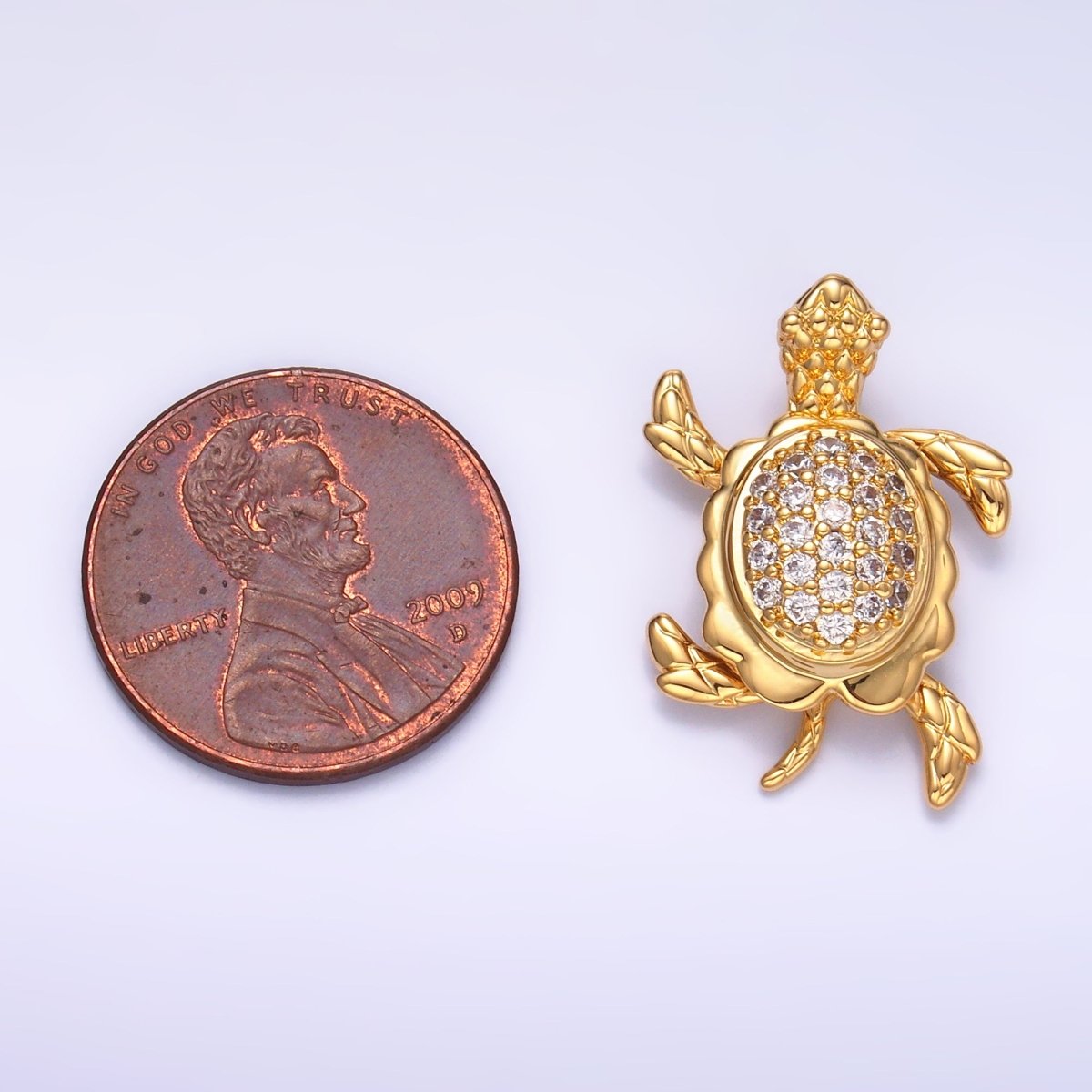 24K Gold Filled Turtle Tortoise Micro Paved CZ Back Loop Pendant in Gold & Silver | AA1079