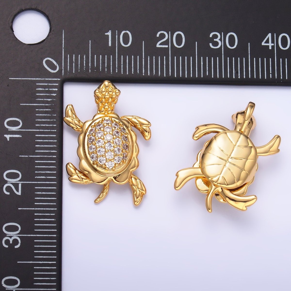 24K Gold Filled Turtle Tortoise Micro Paved CZ Back Loop Pendant in Gold & Silver | AA1079
