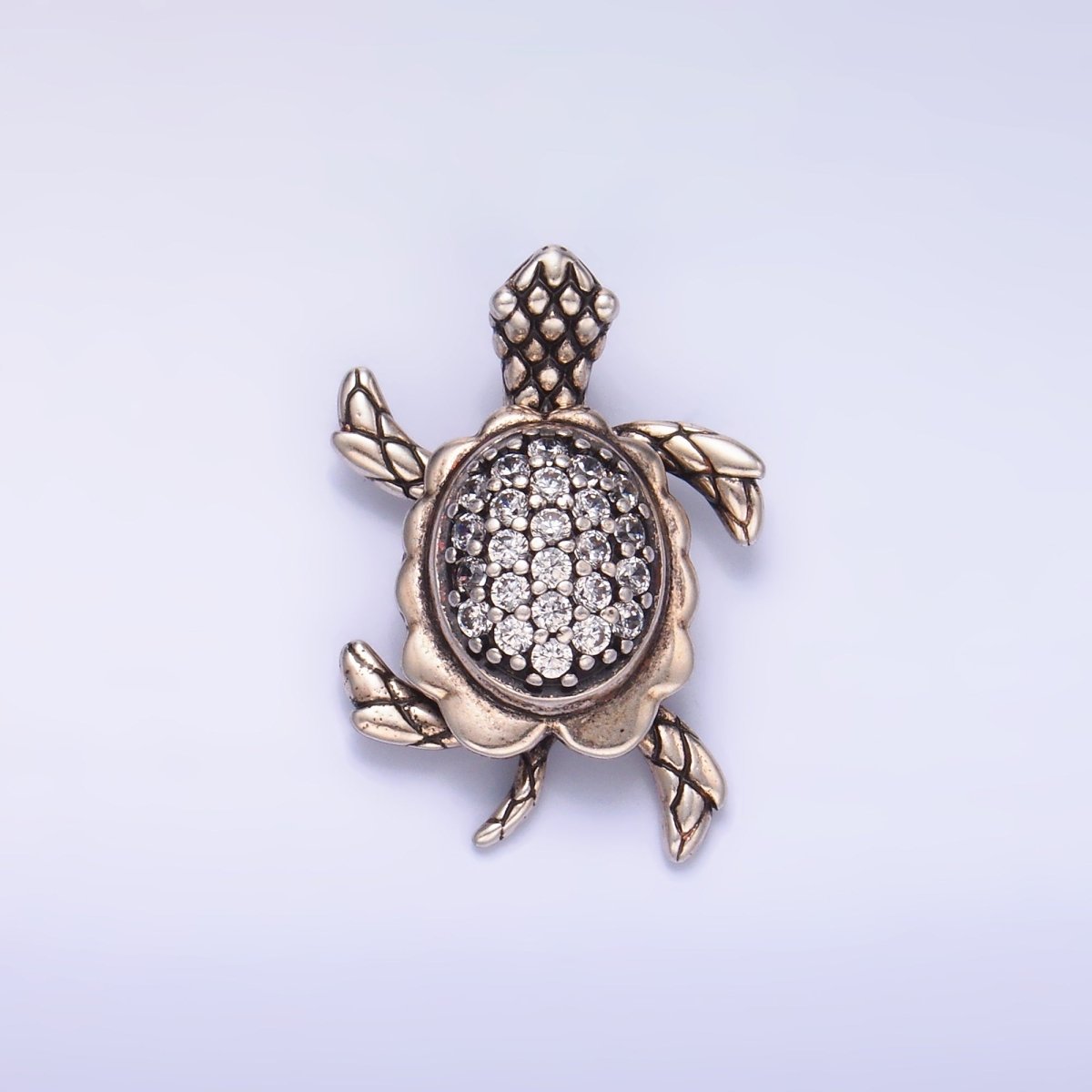 24K Gold Filled Turtle Tortoise Micro Paved CZ Back Loop Pendant in Gold & Silver | AA1079