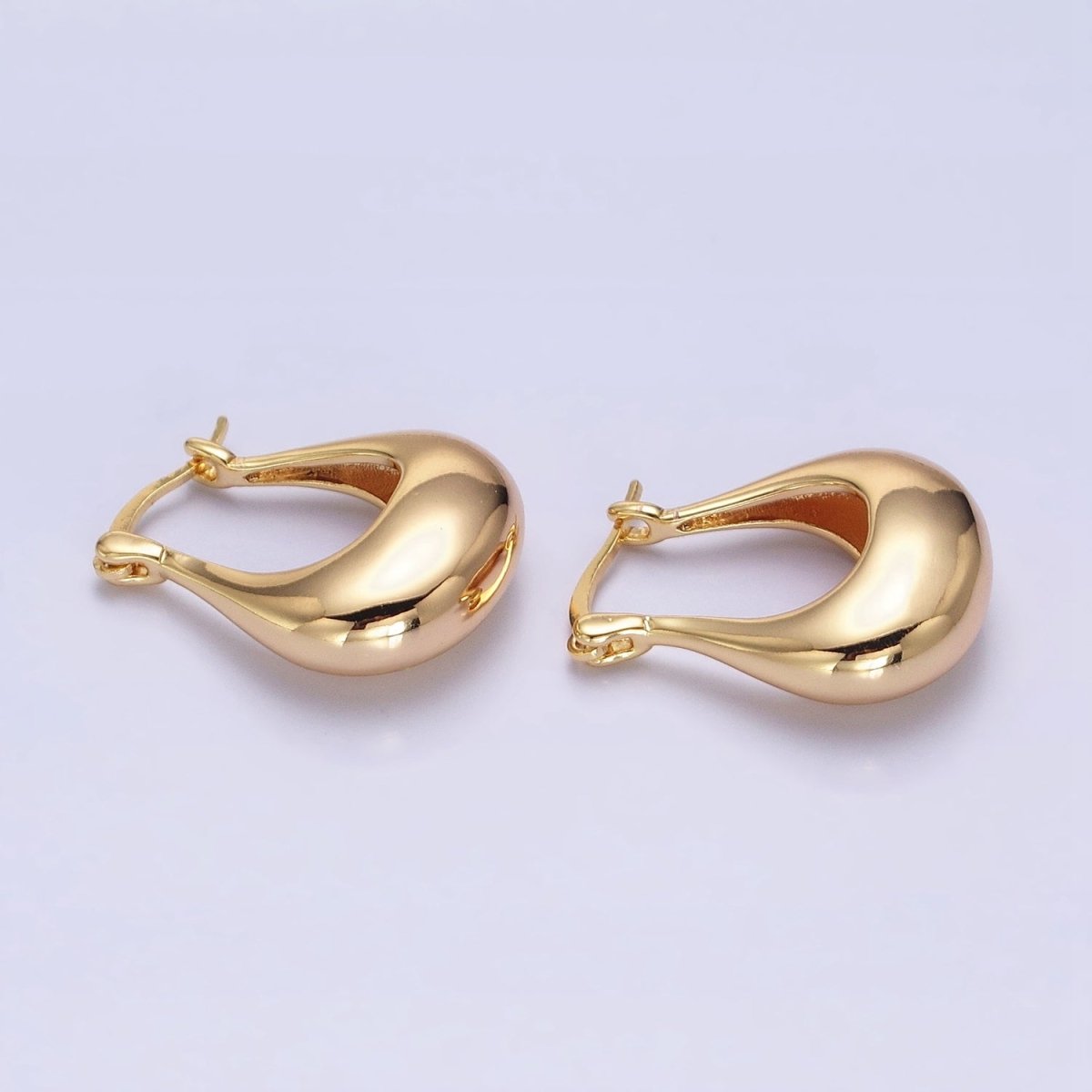 24K Gold Filled U-Shaped Chubby Dome Latch Earrings in Gold & Silver | AB-1405 AB-1406